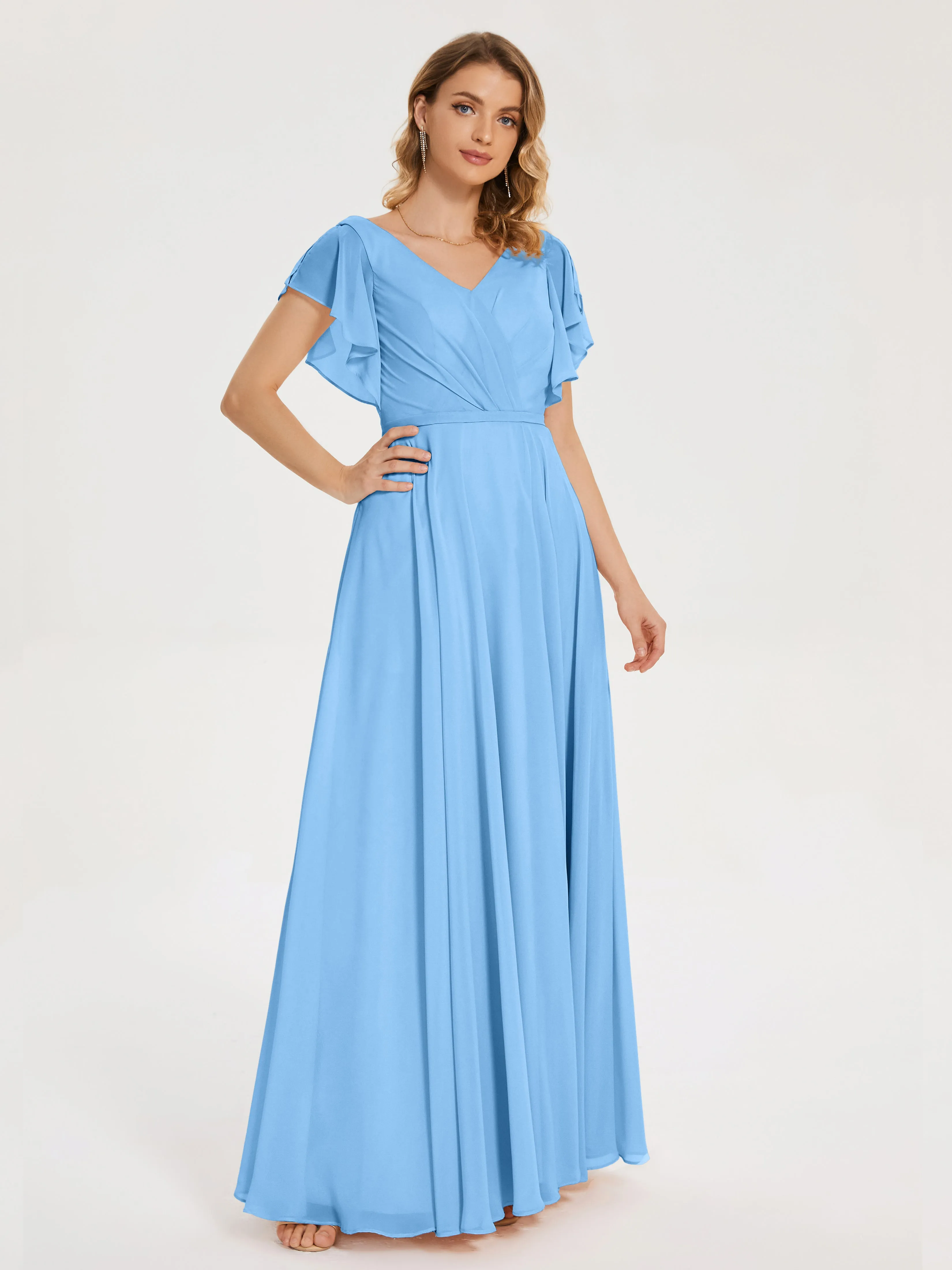 Kate Charming V Neck Split Chiffon Bridesmaid Dresses