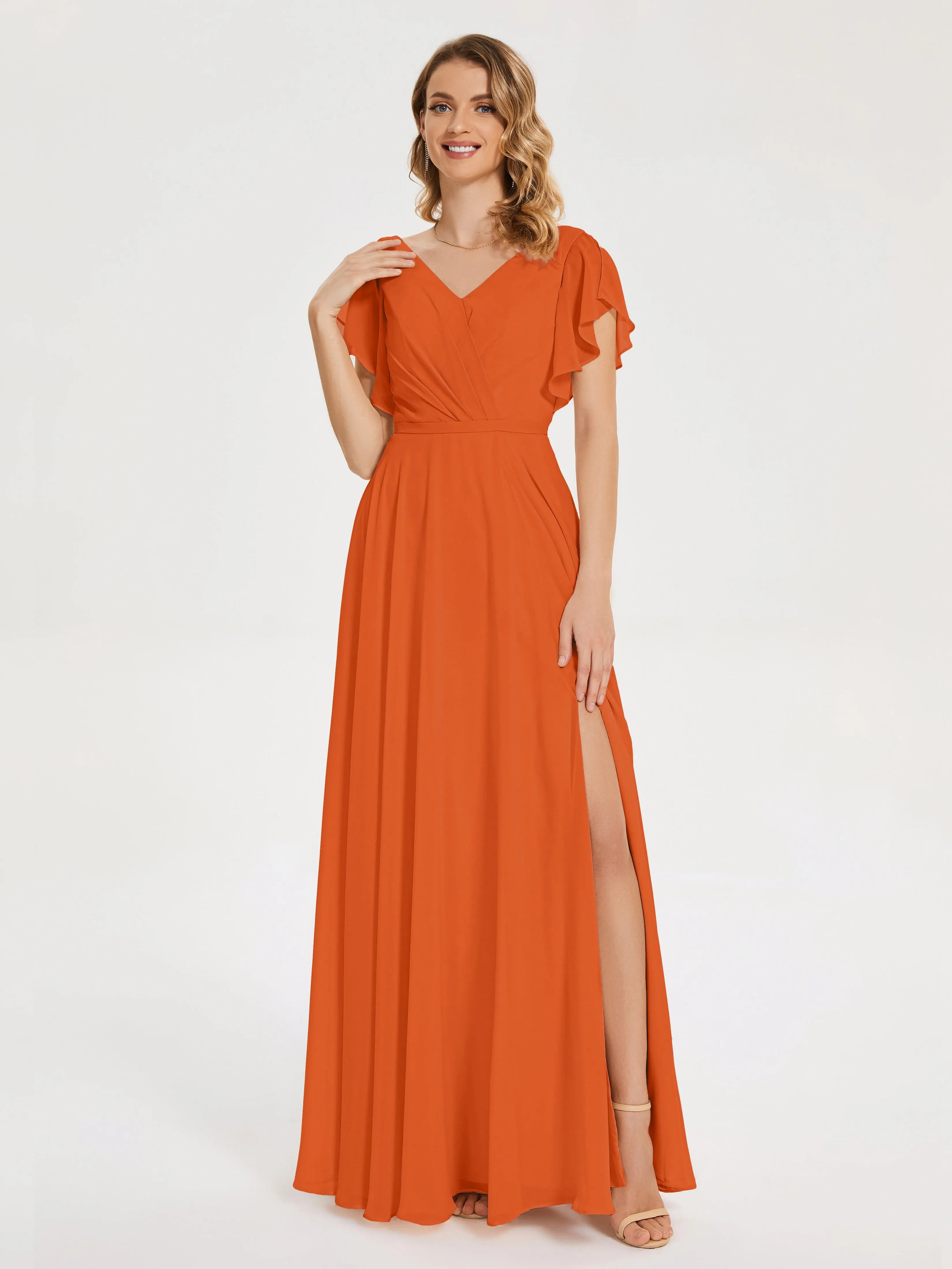 Kate Charming V Neck Split Chiffon Bridesmaid Dresses