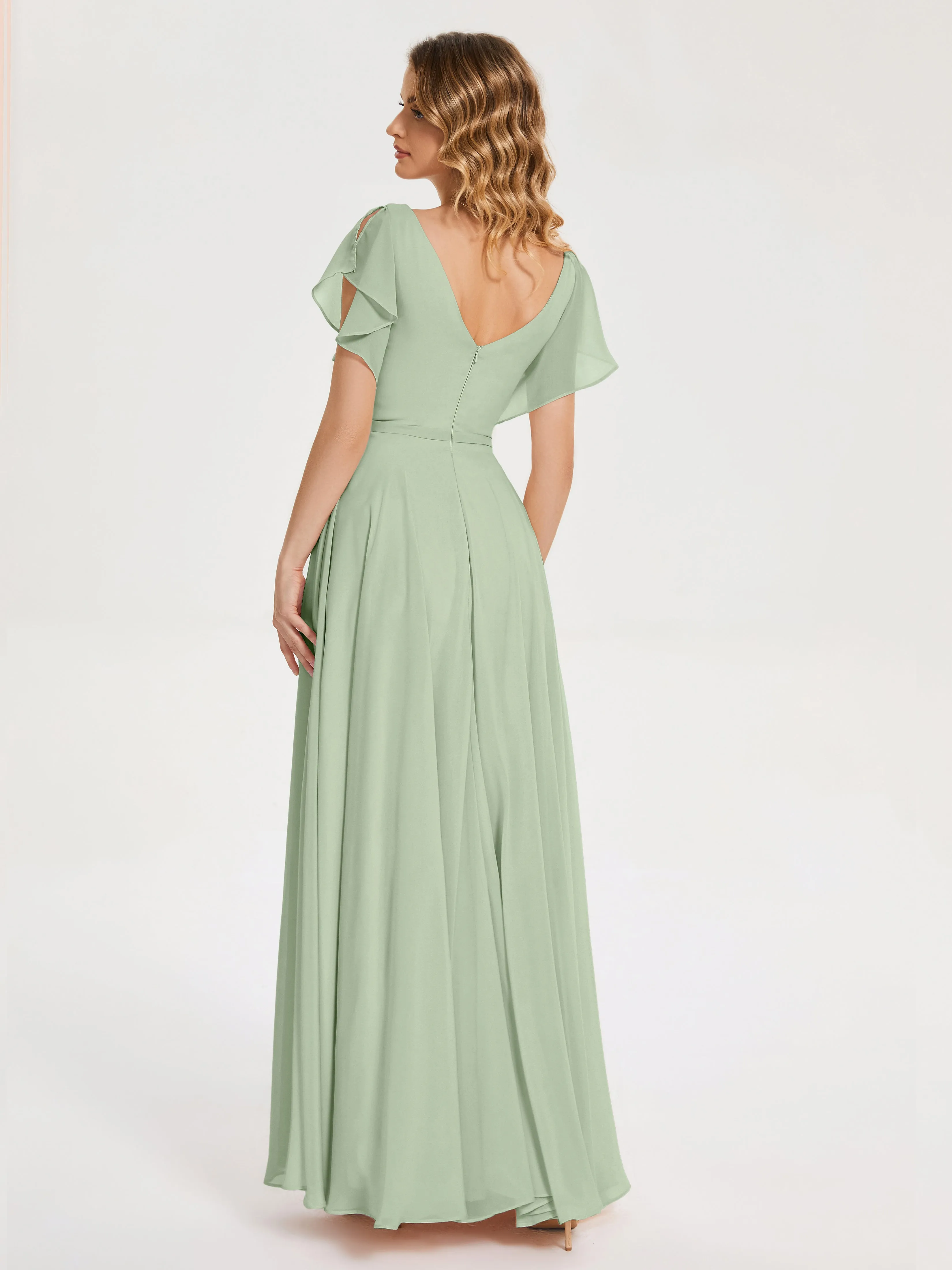 Kate Charming V Neck Split Chiffon Bridesmaid Dresses