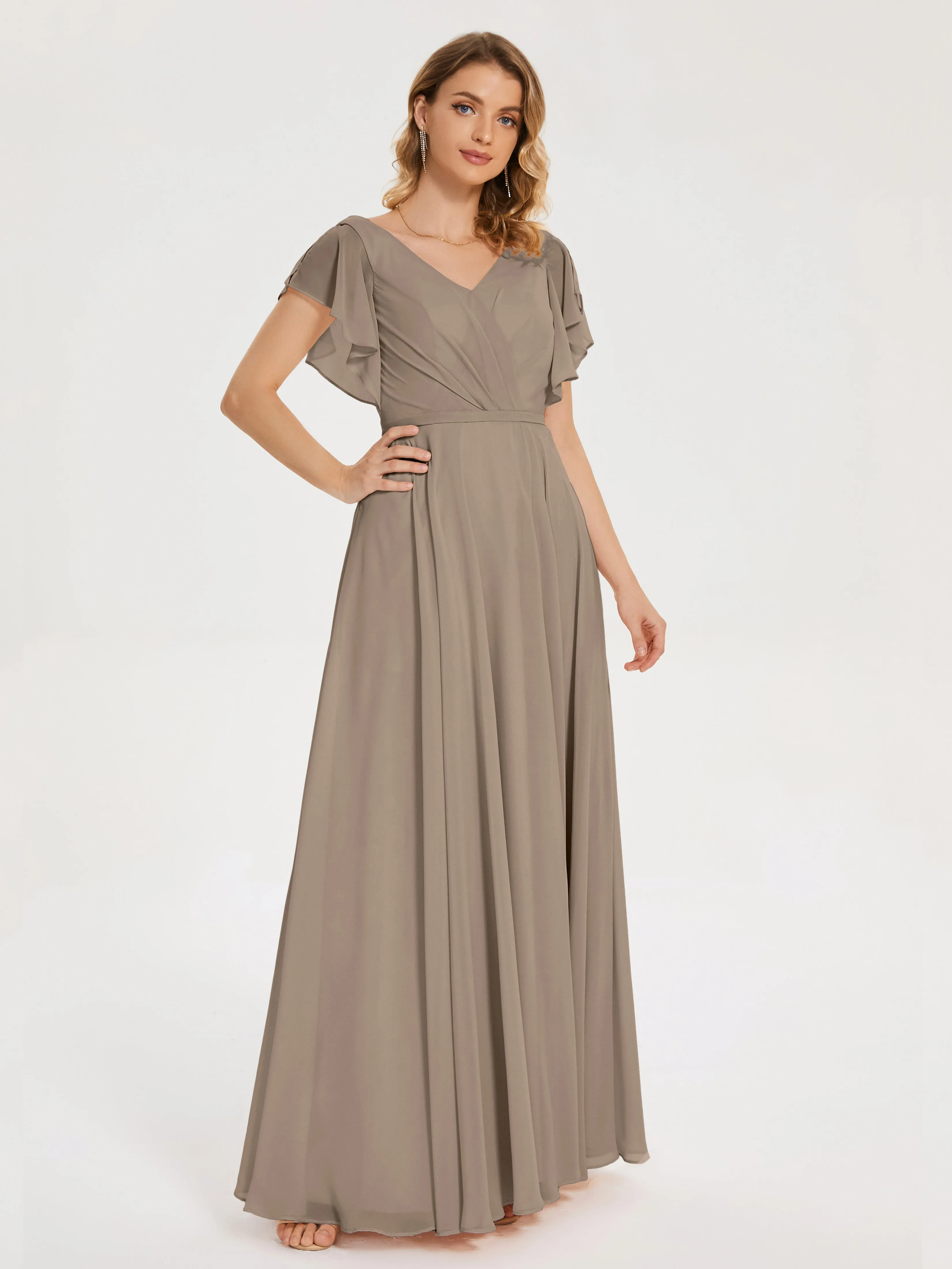 Kate Charming V Neck Split Chiffon Bridesmaid Dresses