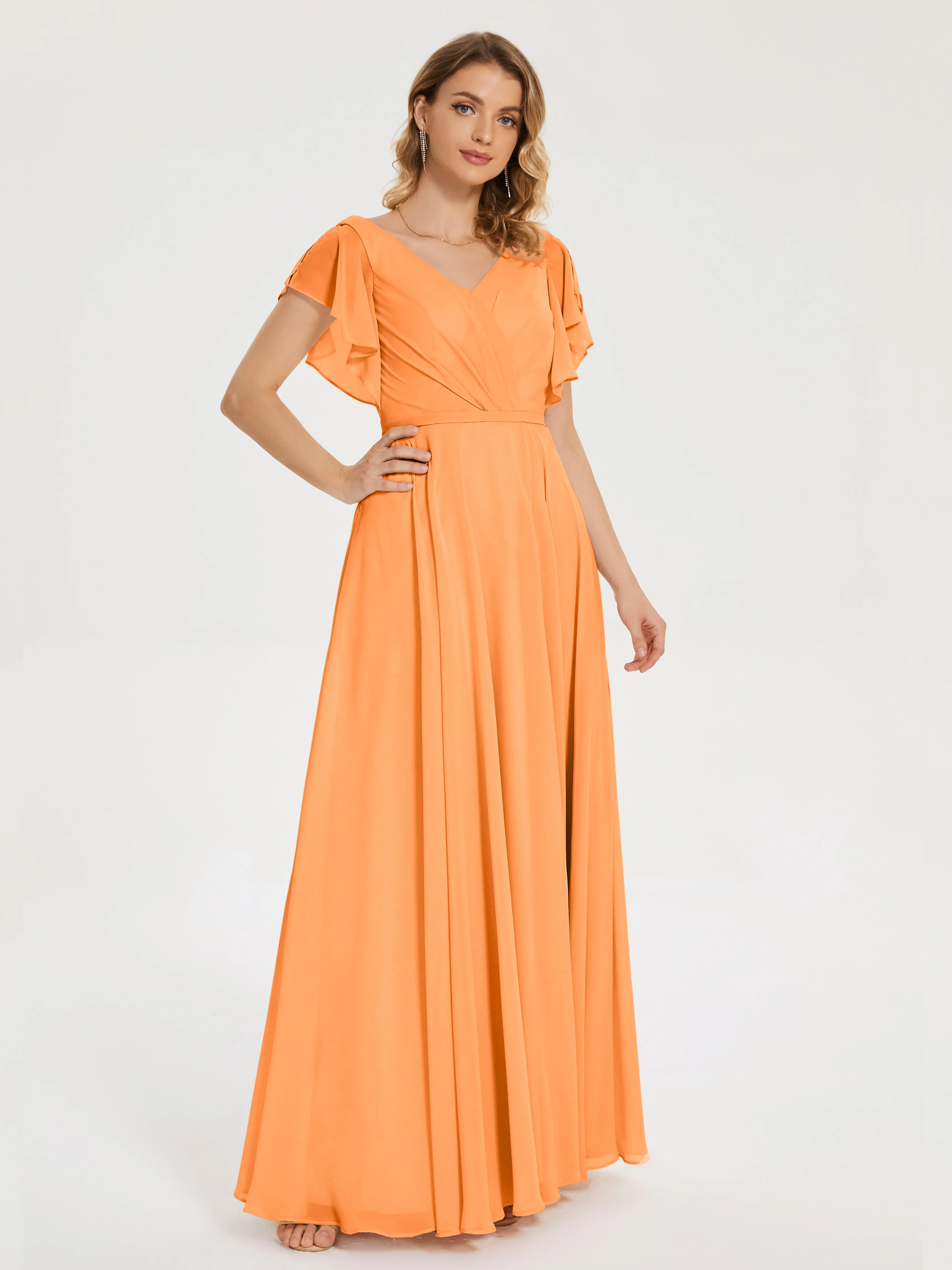 Kate Charming V Neck Split Chiffon Bridesmaid Dresses