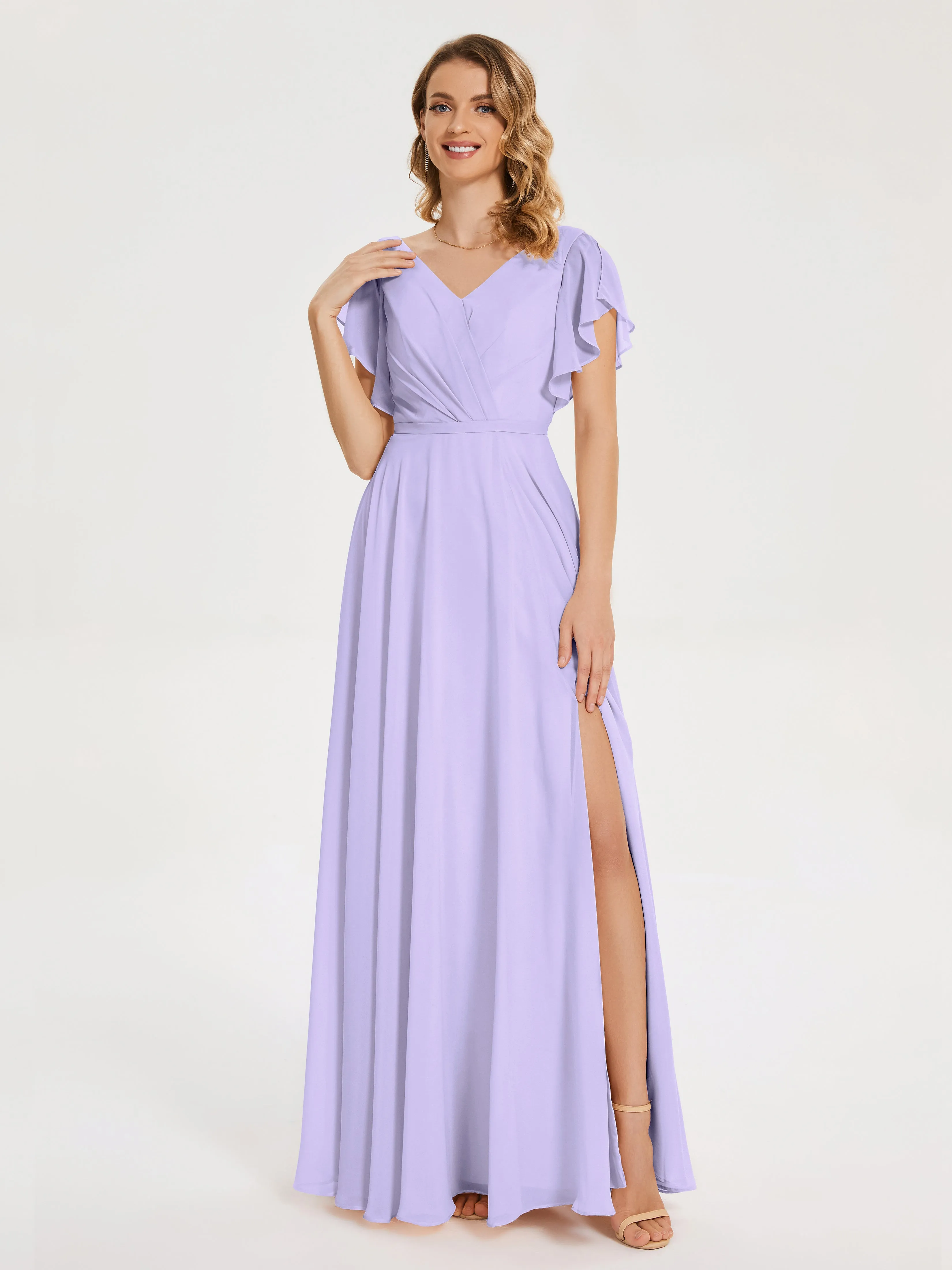 Kate Charming V Neck Split Chiffon Bridesmaid Dresses