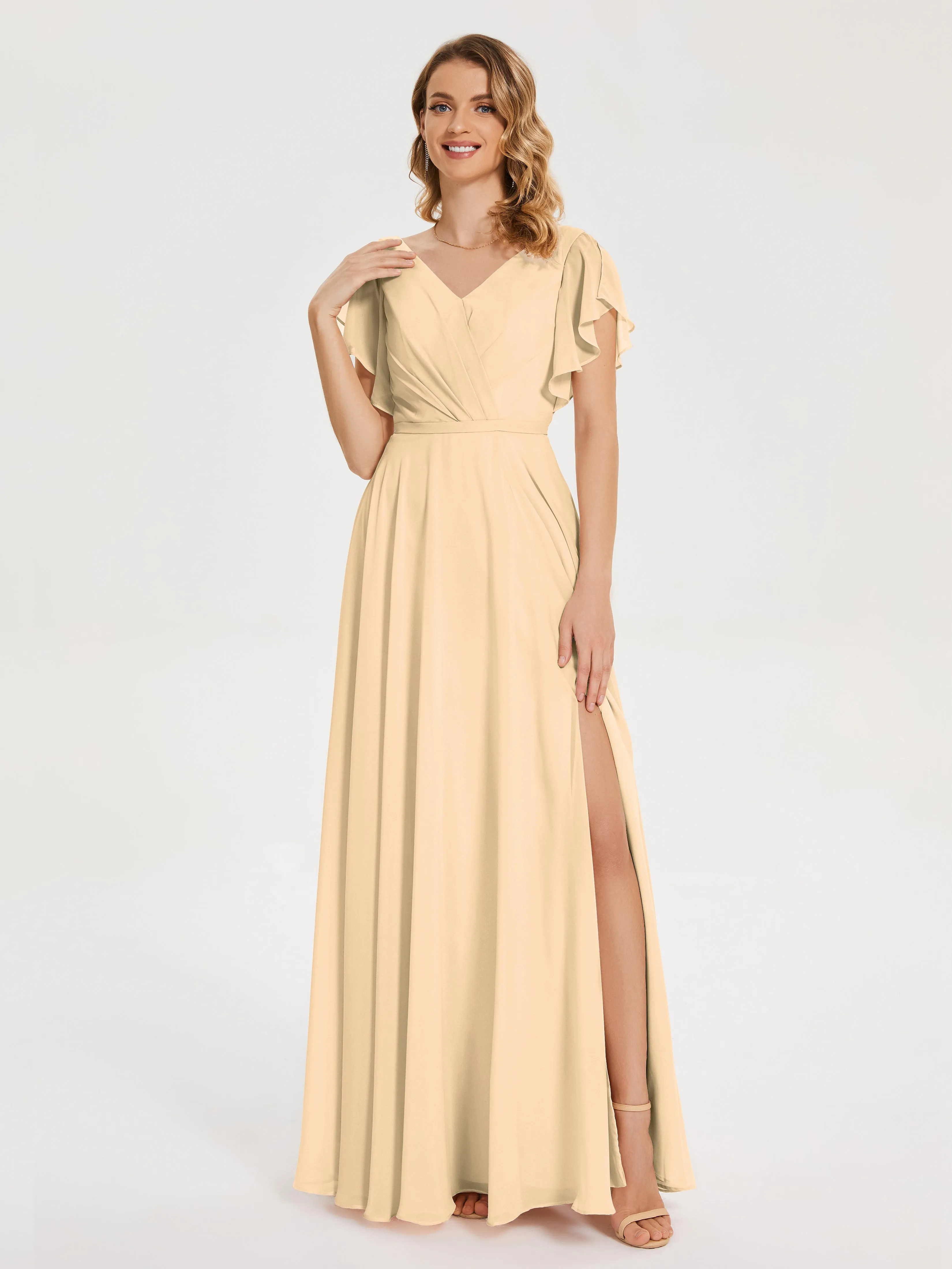 Kate Charming V Neck Split Chiffon Bridesmaid Dresses