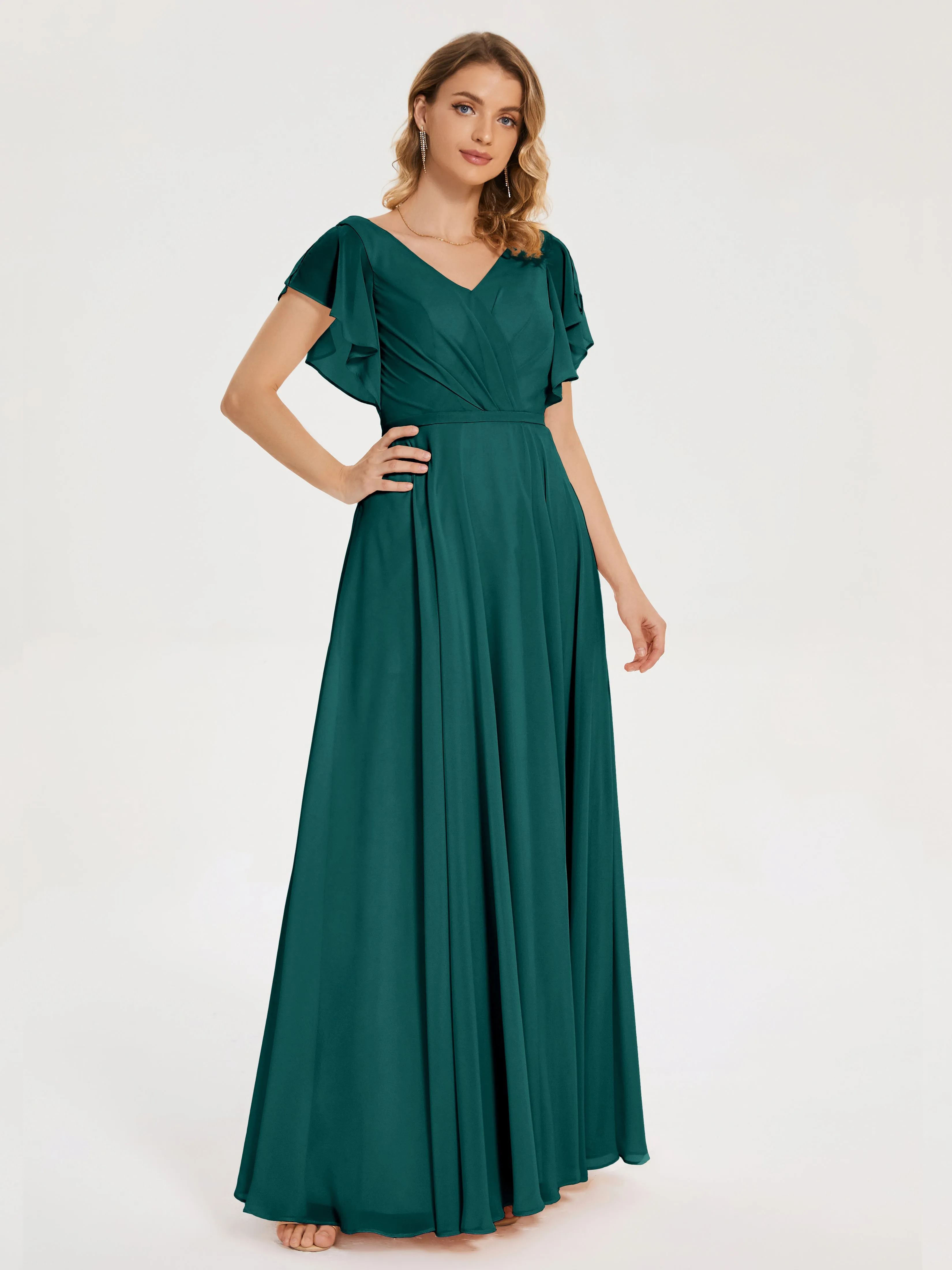 Kate Charming V Neck Split Chiffon Bridesmaid Dresses