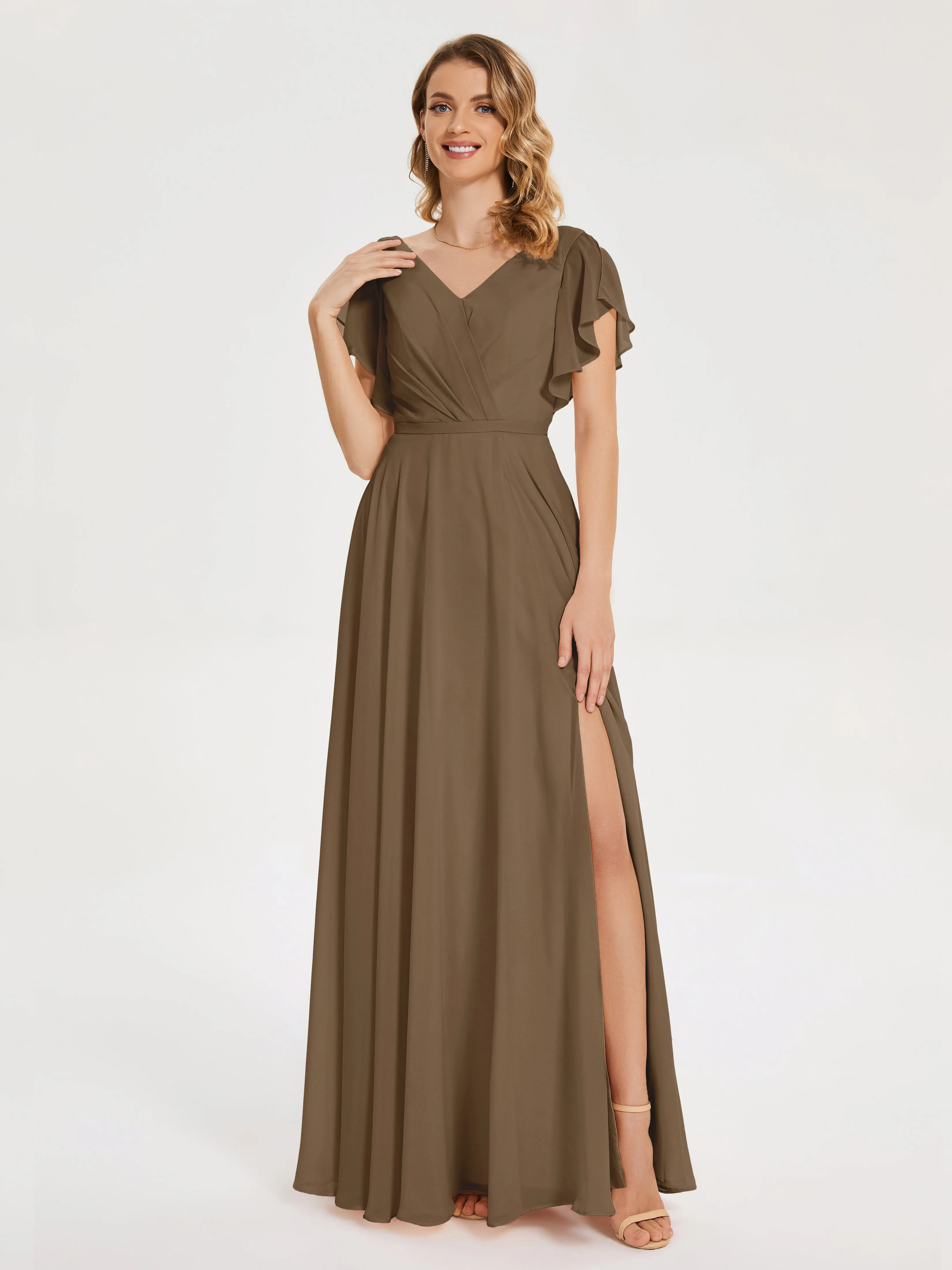 Kate Charming V Neck Split Chiffon Bridesmaid Dresses