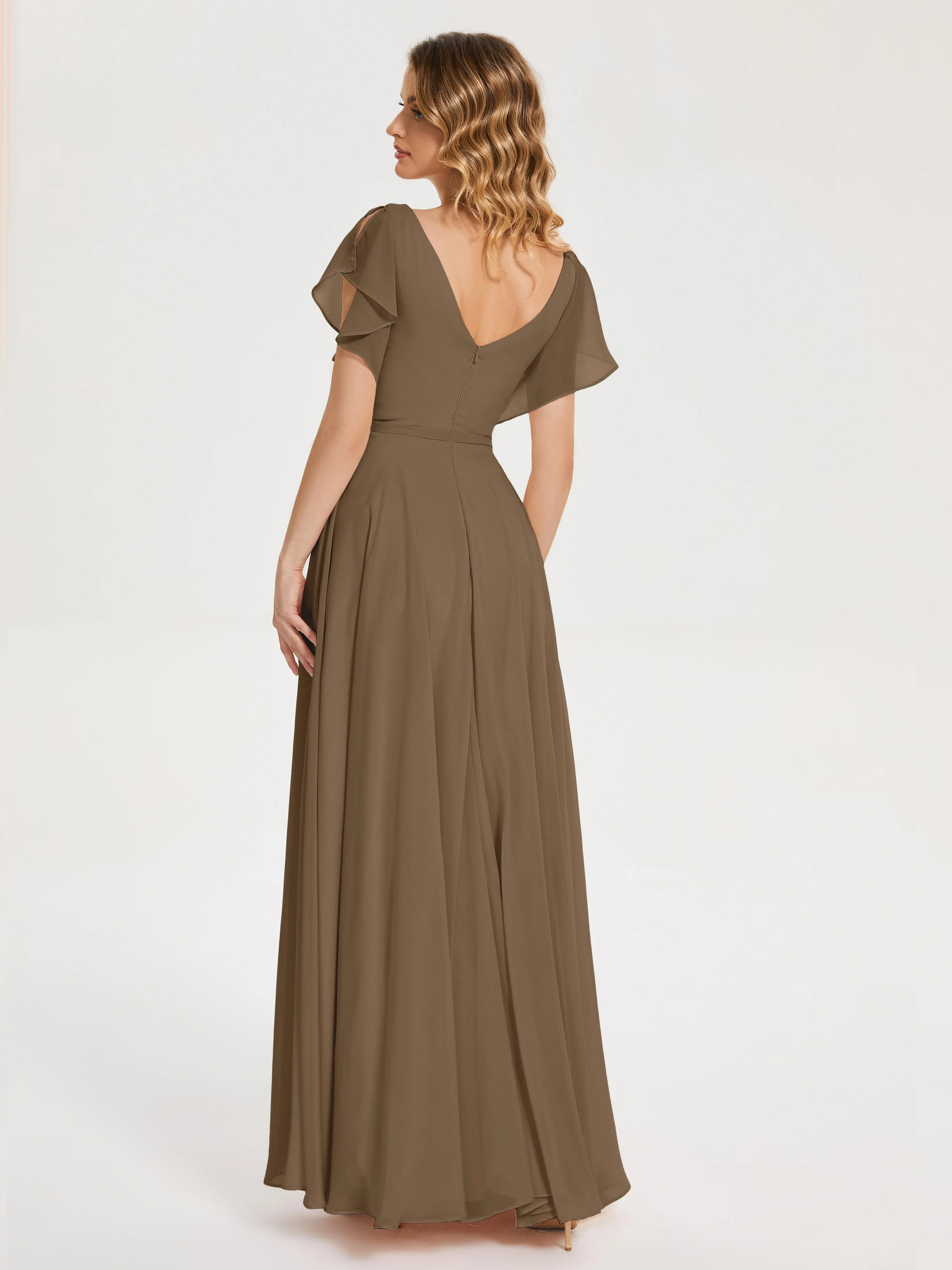 Kate Charming V Neck Split Chiffon Bridesmaid Dresses