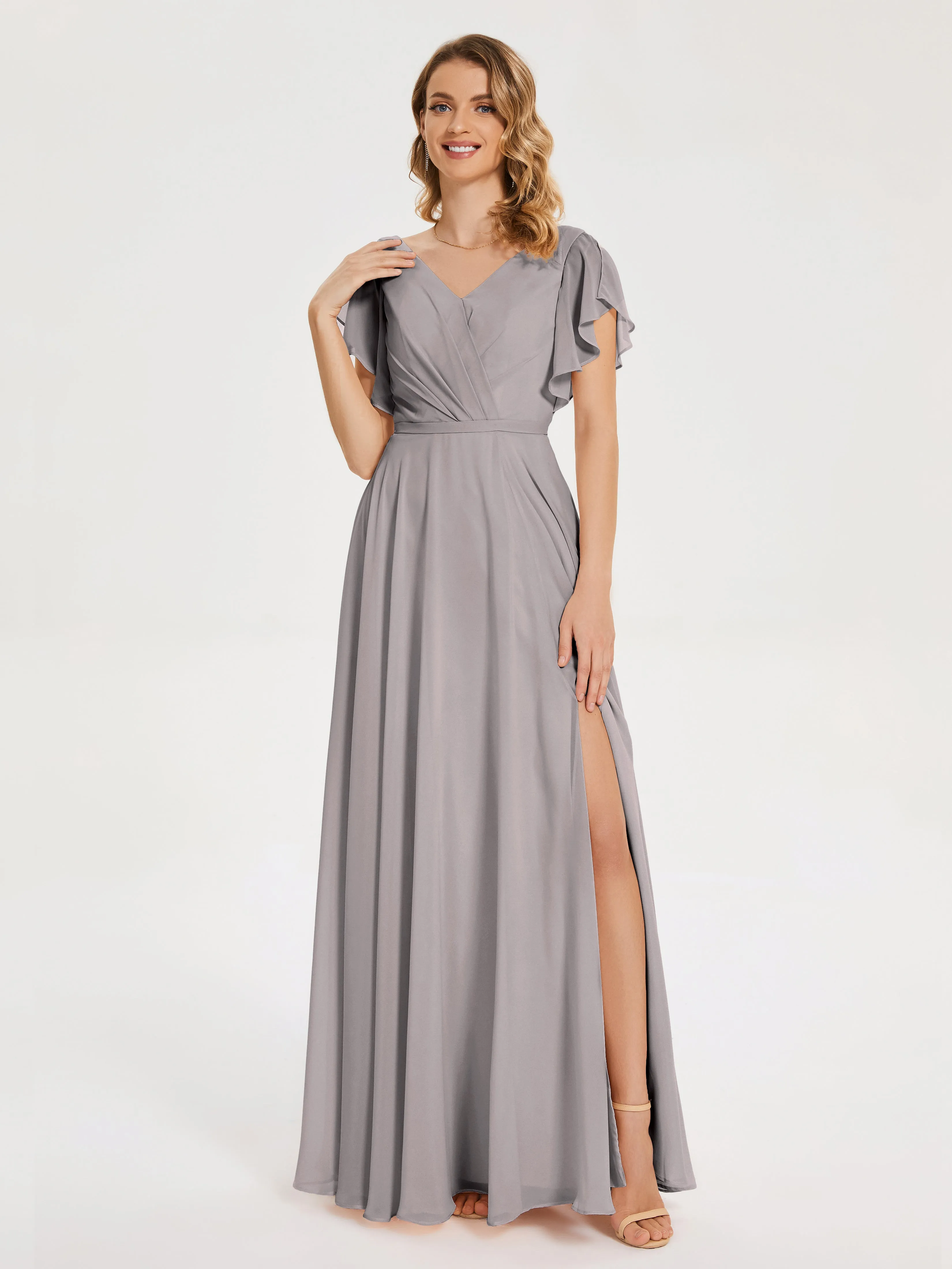 Kate Charming V Neck Split Chiffon Bridesmaid Dresses