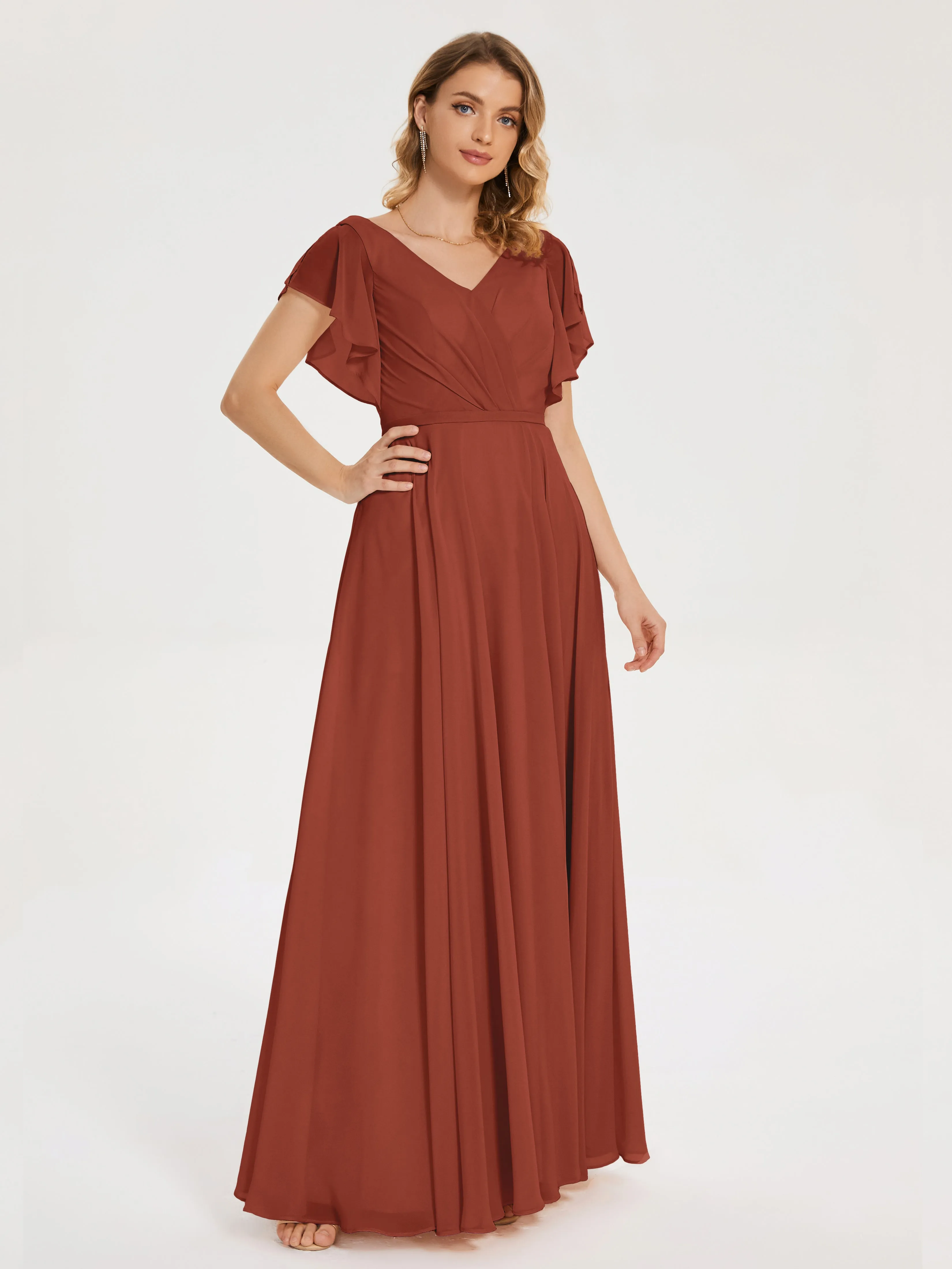 Kate Charming V Neck Split Chiffon Bridesmaid Dresses