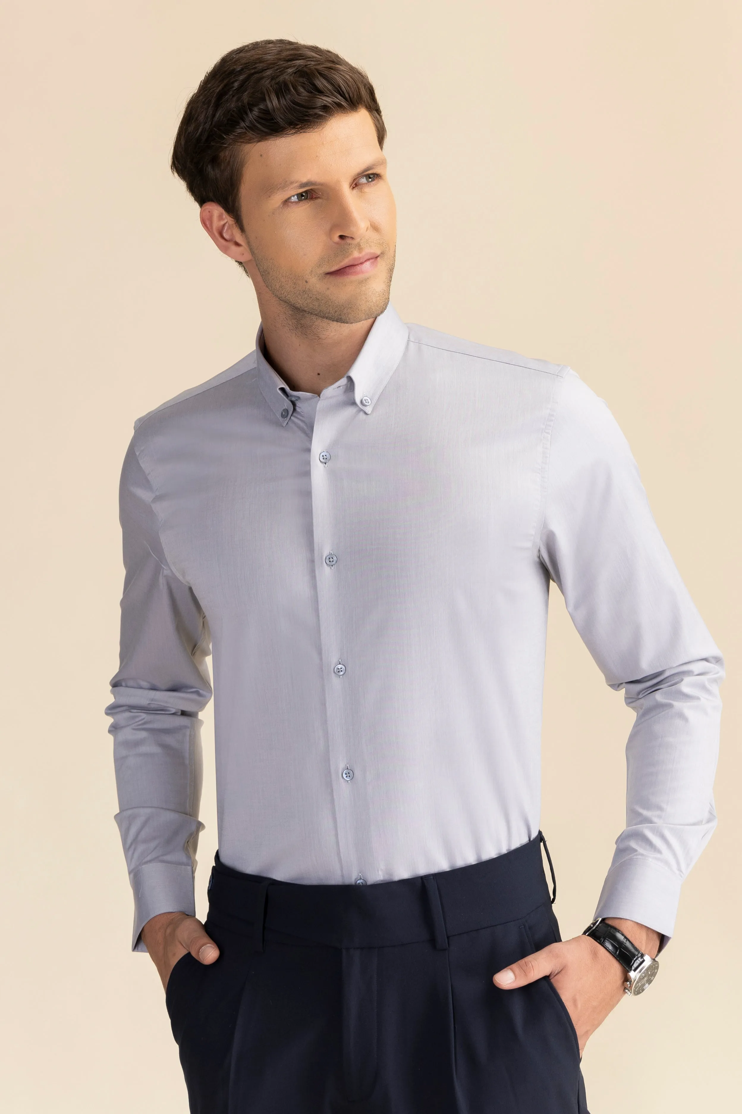 Light Grey Poplin Solid Shirt