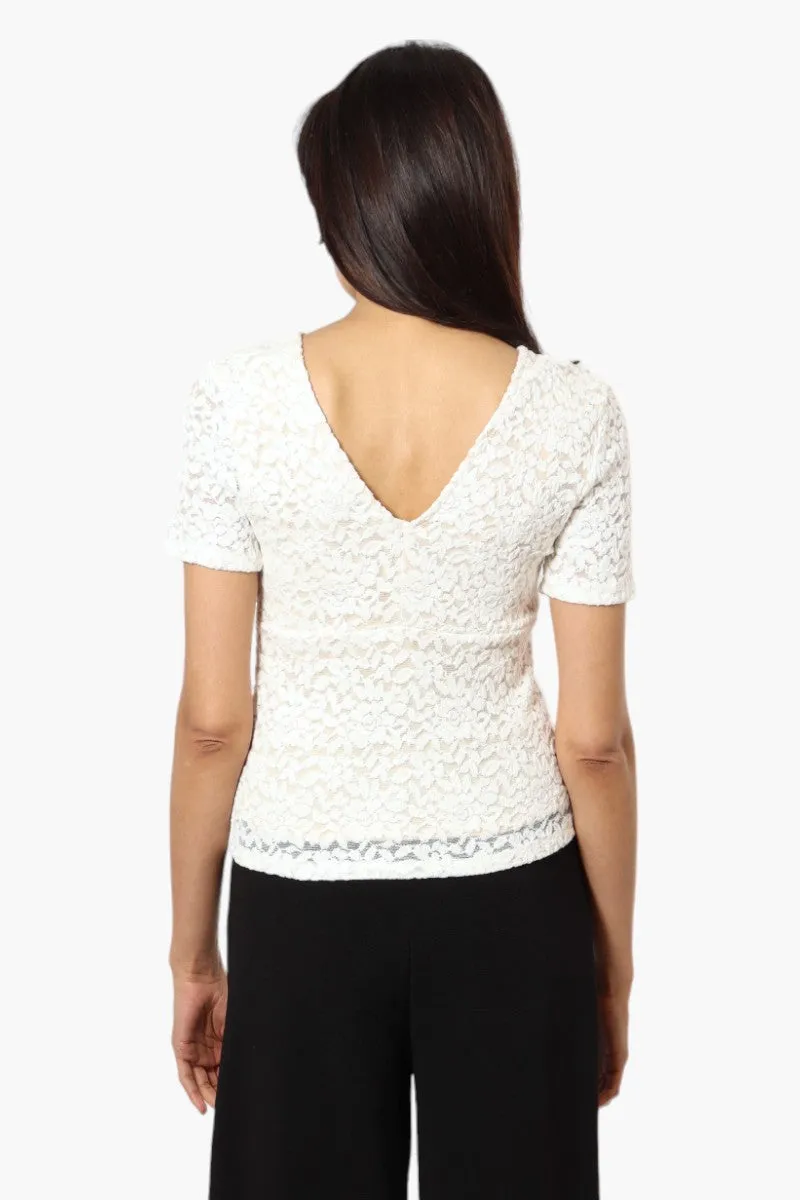 Limite Lace V-Neck Short Sleeve Shirt - White