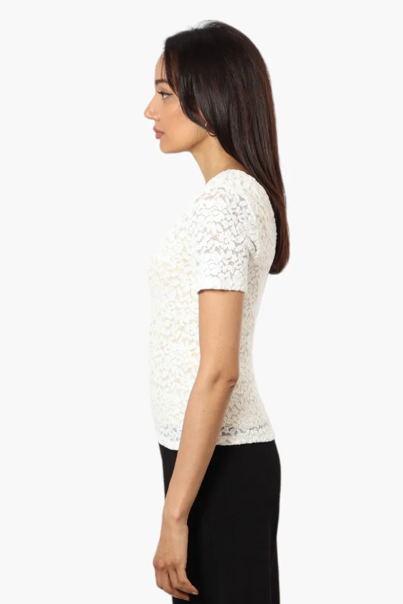 Limite Lace V-Neck Short Sleeve Shirt - White