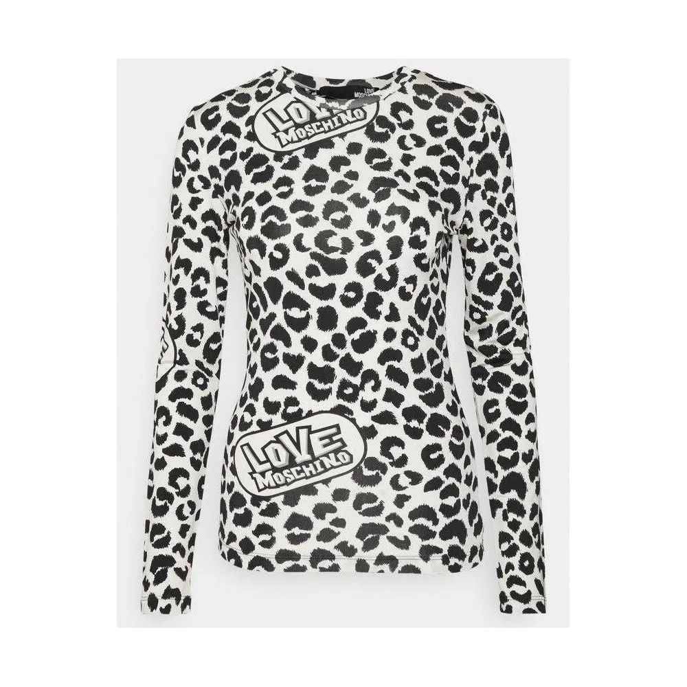 Love Moschino Chic Leopard Print Logo Crewneck Sweater