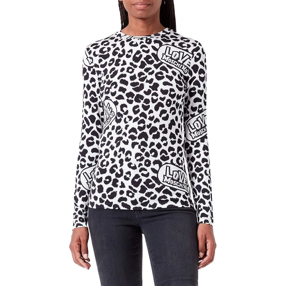 Love Moschino Chic Leopard Print Logo Crewneck Sweater