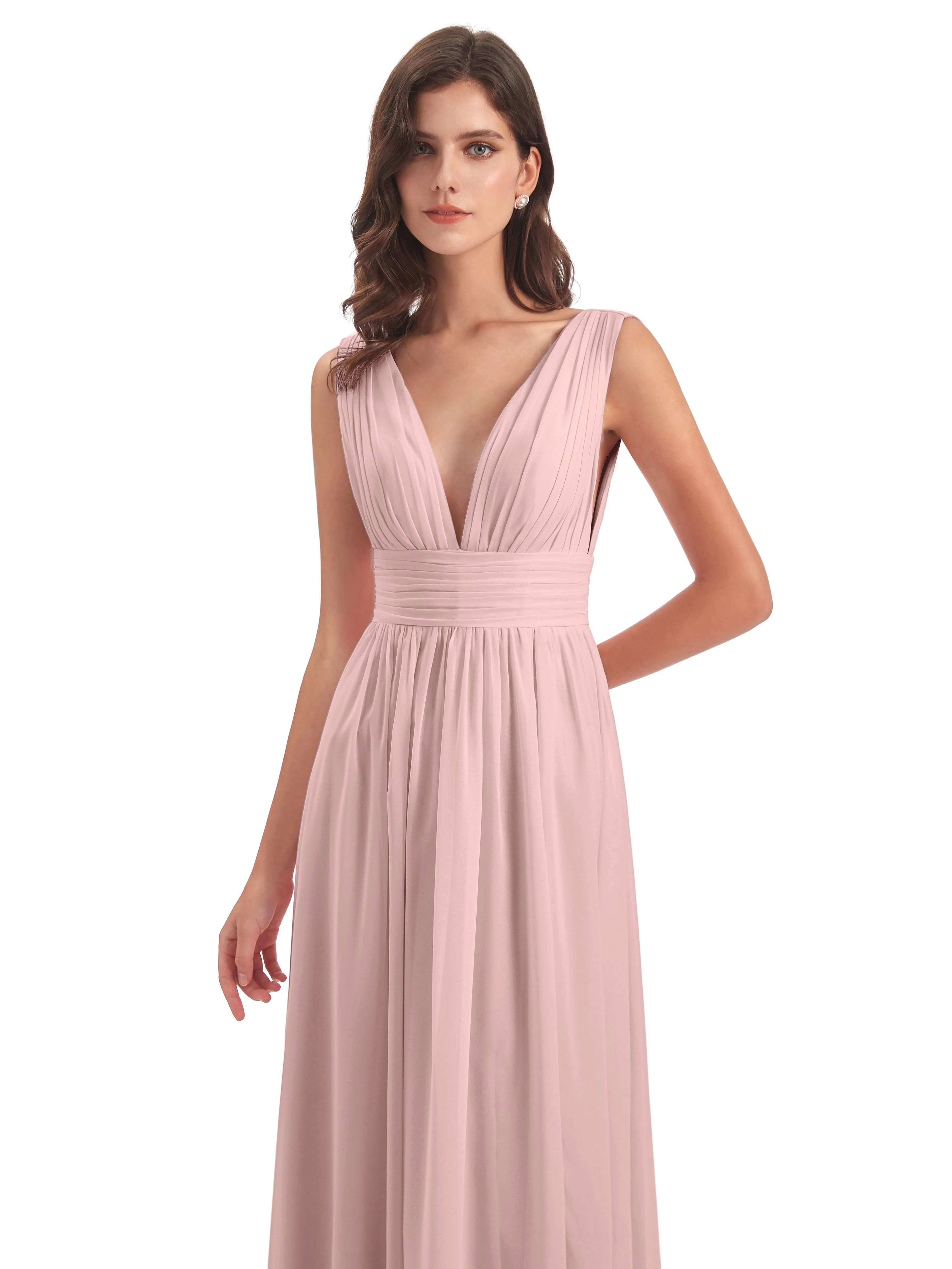 Luna Charming Chiffon V Neck Split Long Bridesmaid Dresses