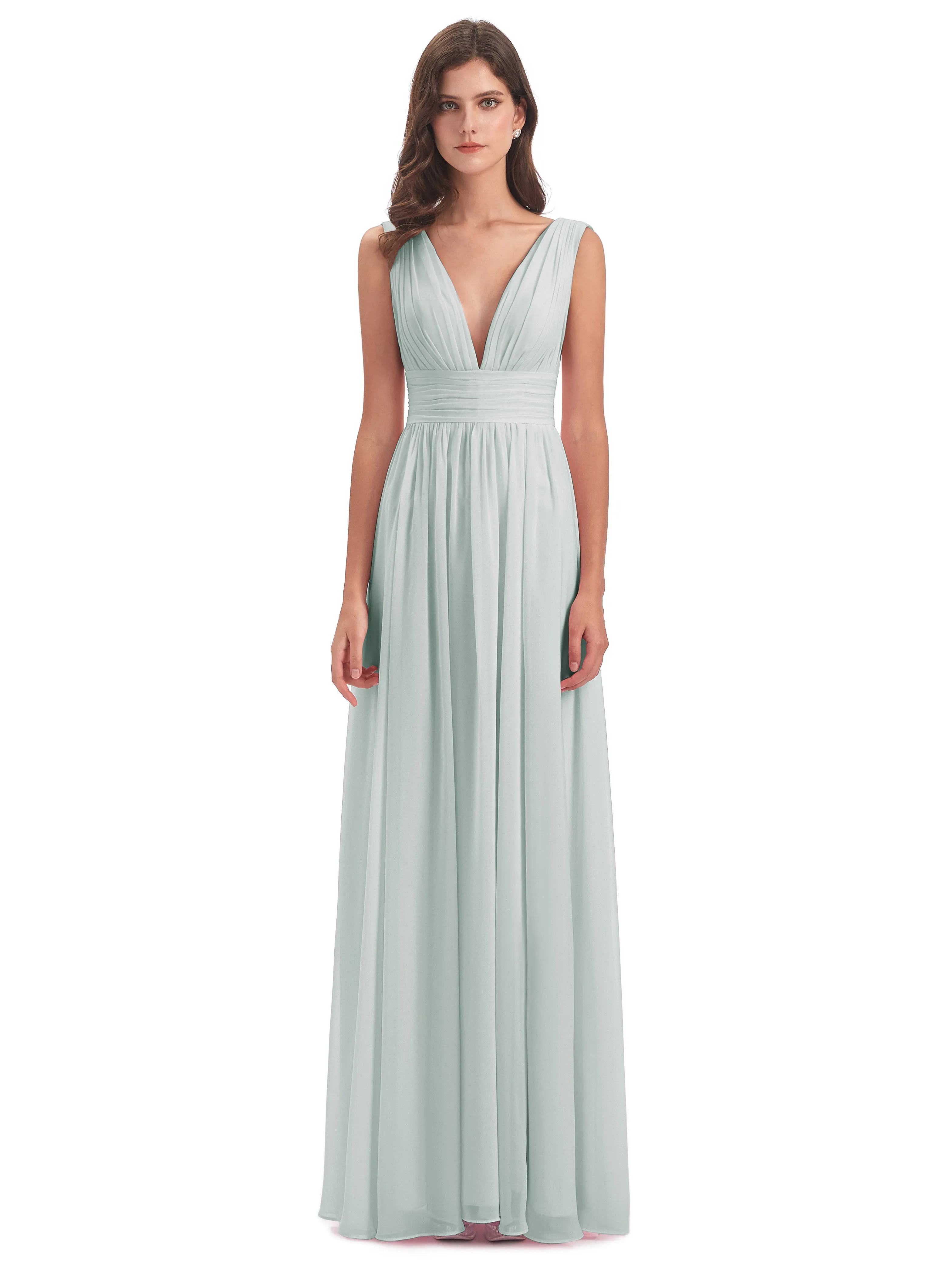 Luna Charming Chiffon V Neck Split Long Bridesmaid Dresses