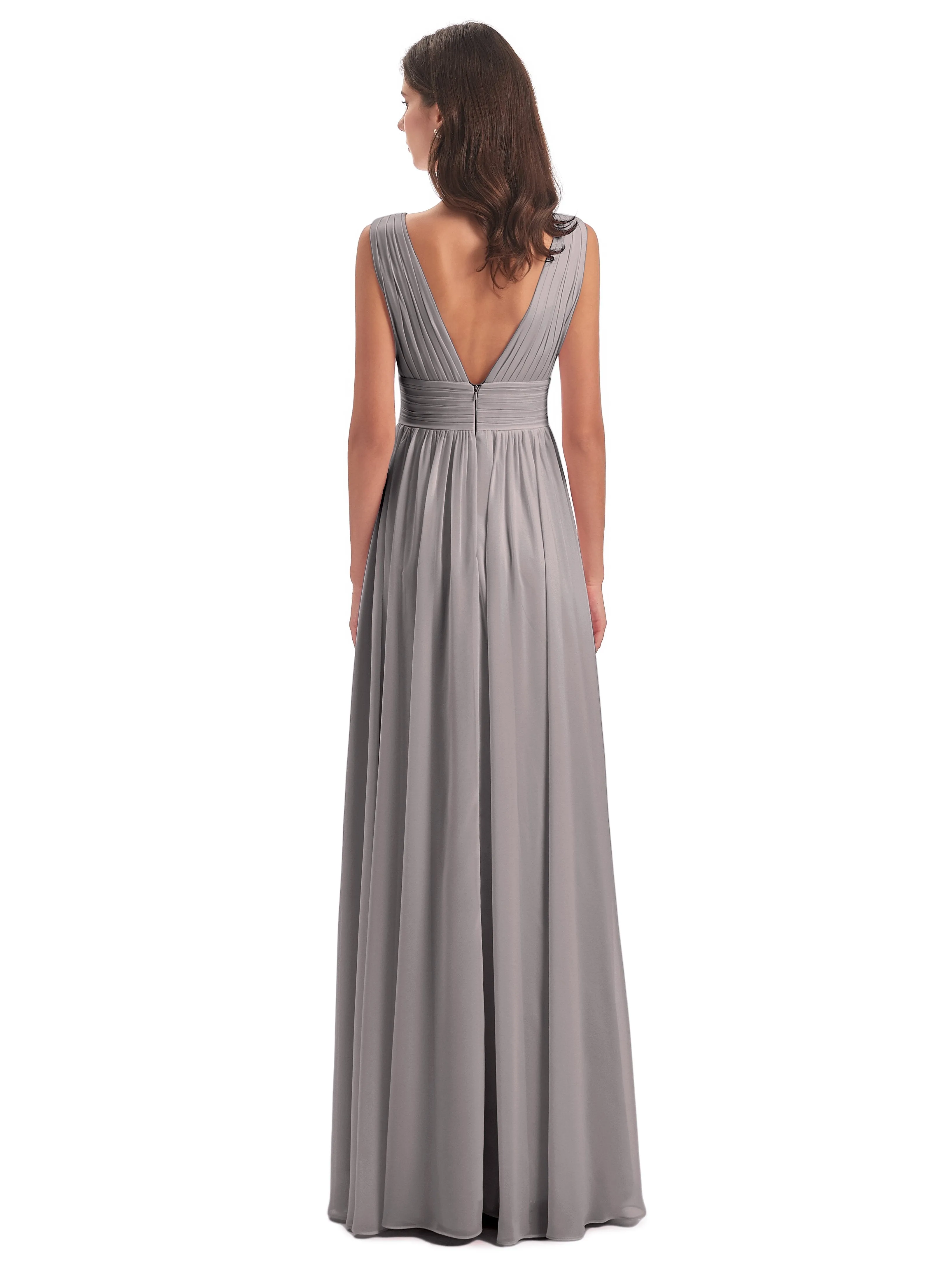 Luna Charming Chiffon V Neck Split Long Bridesmaid Dresses