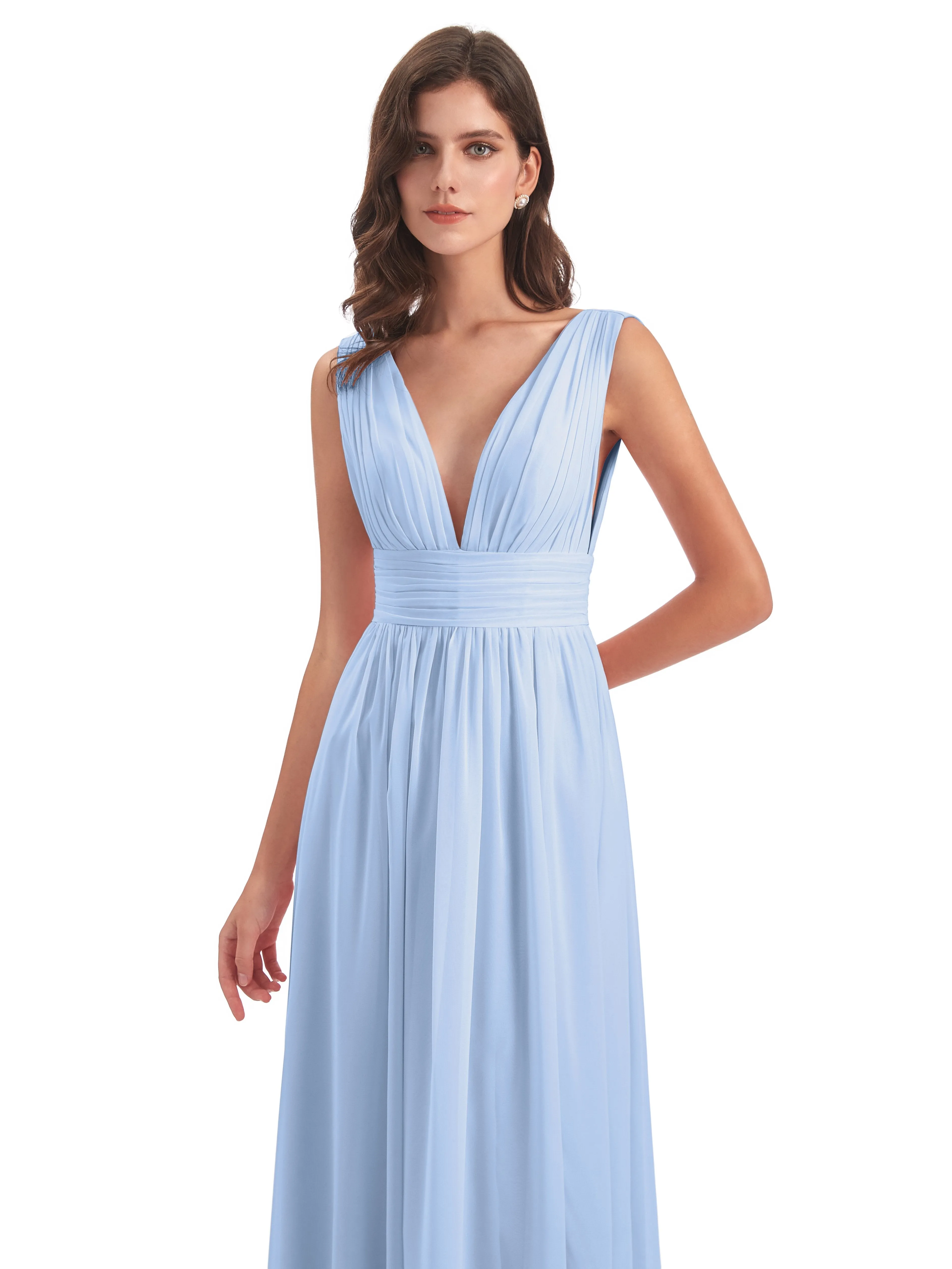 Luna Charming Chiffon V Neck Split Long Bridesmaid Dresses