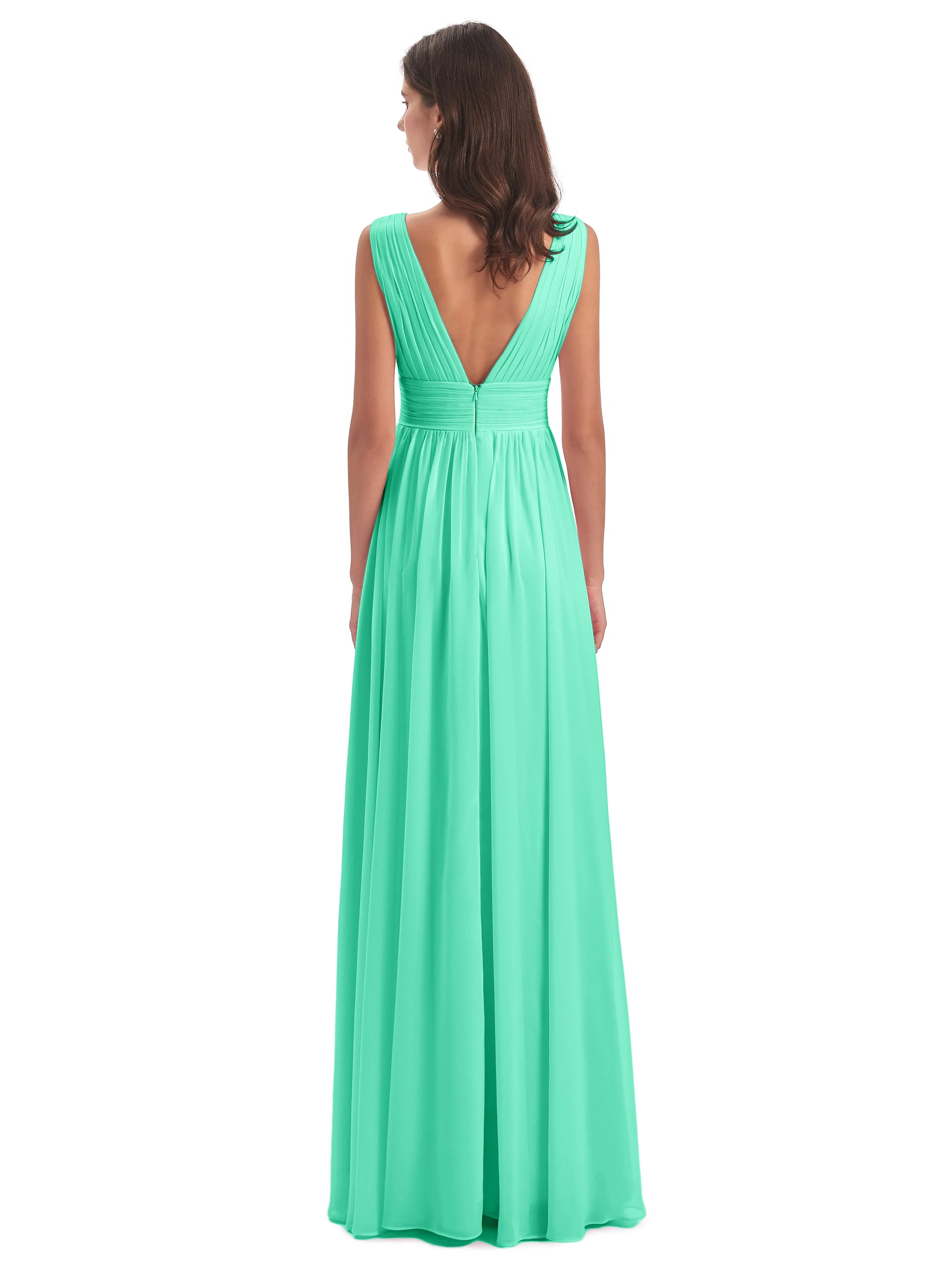 Luna Charming Chiffon V Neck Split Long Bridesmaid Dresses