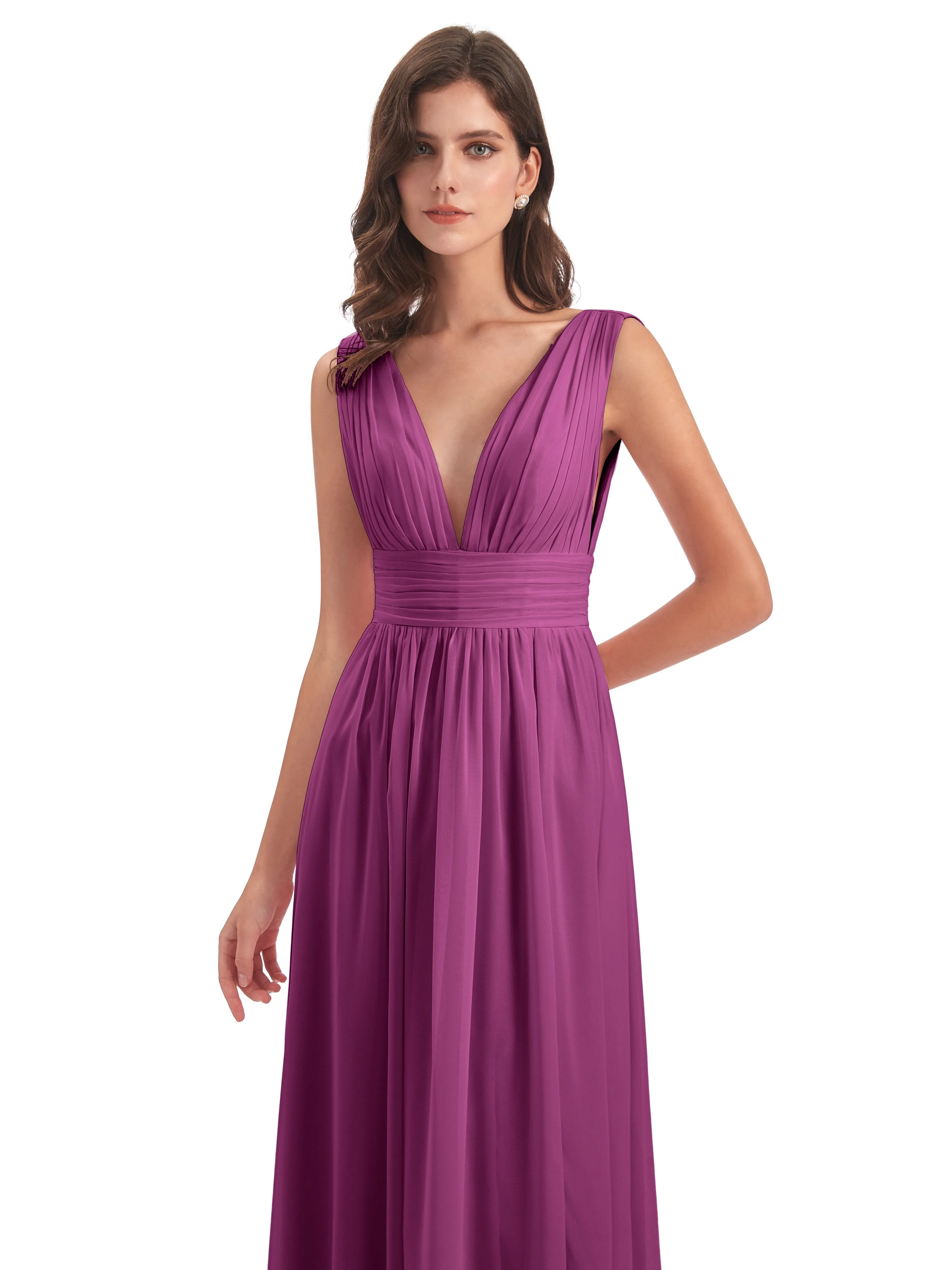 Luna Charming Chiffon V Neck Split Long Bridesmaid Dresses