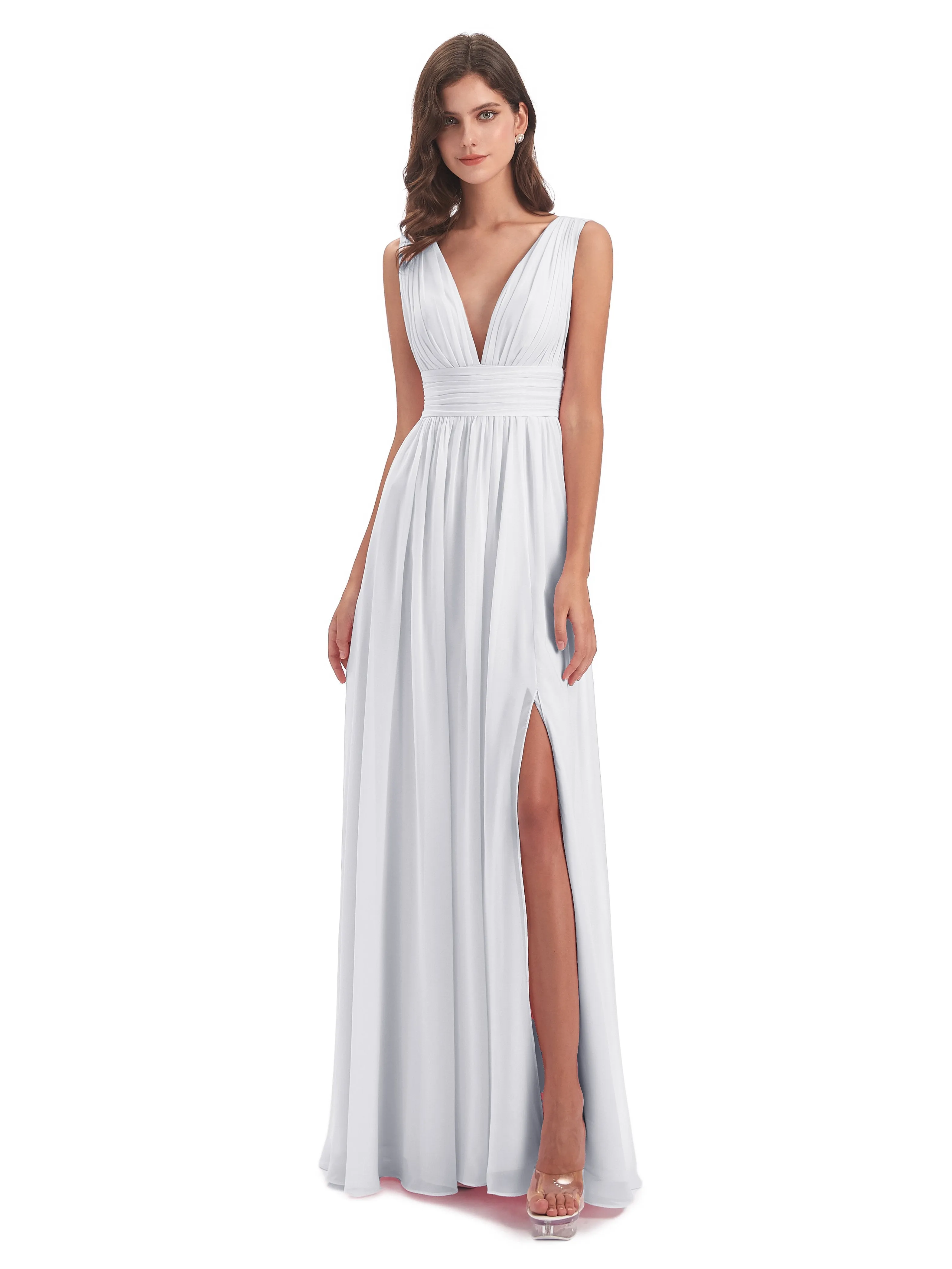 Luna Charming Chiffon V Neck Split Long Bridesmaid Dresses