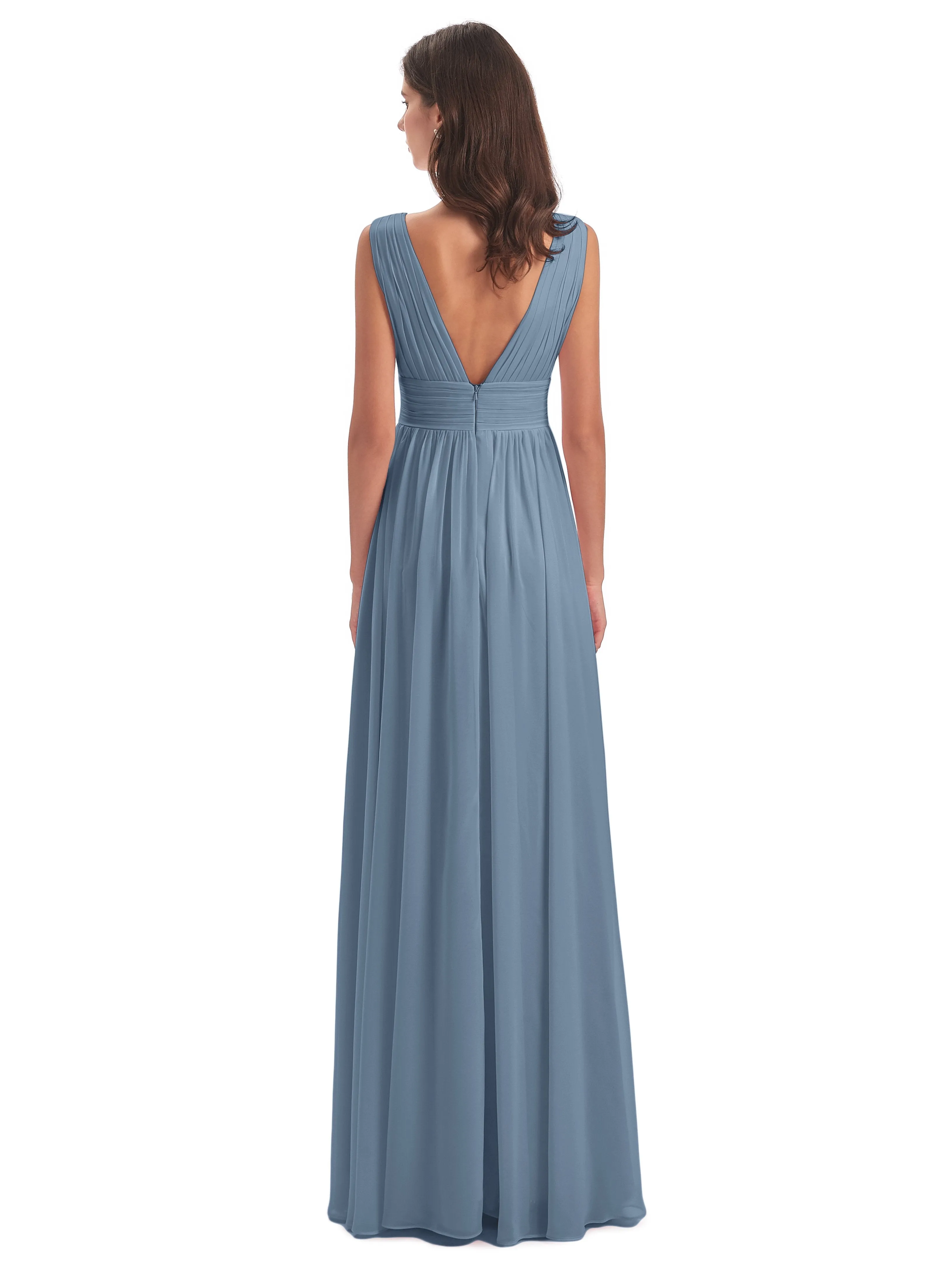 Luna Charming Chiffon V Neck Split Long Bridesmaid Dresses