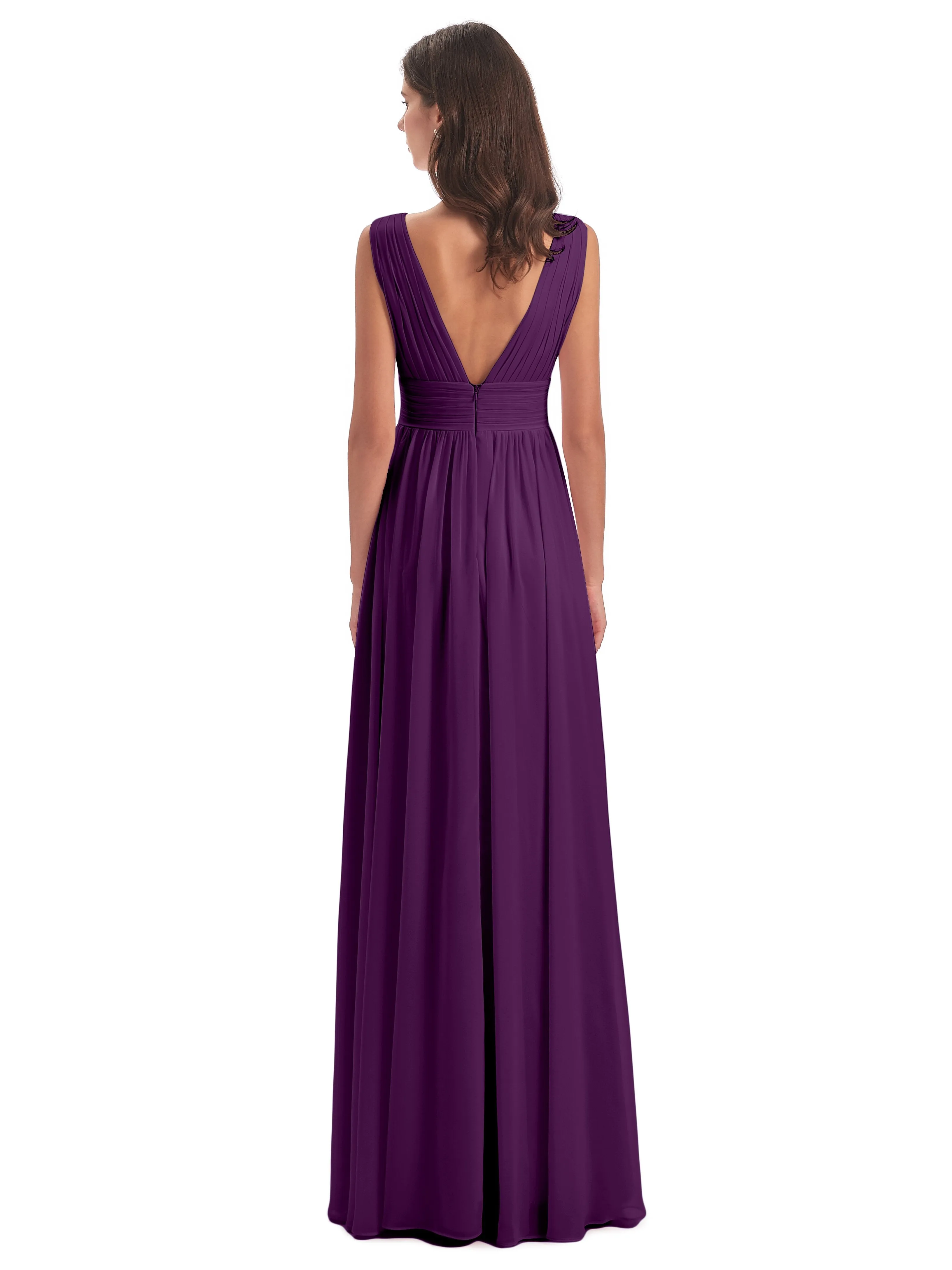 Luna Charming Chiffon V Neck Split Long Bridesmaid Dresses