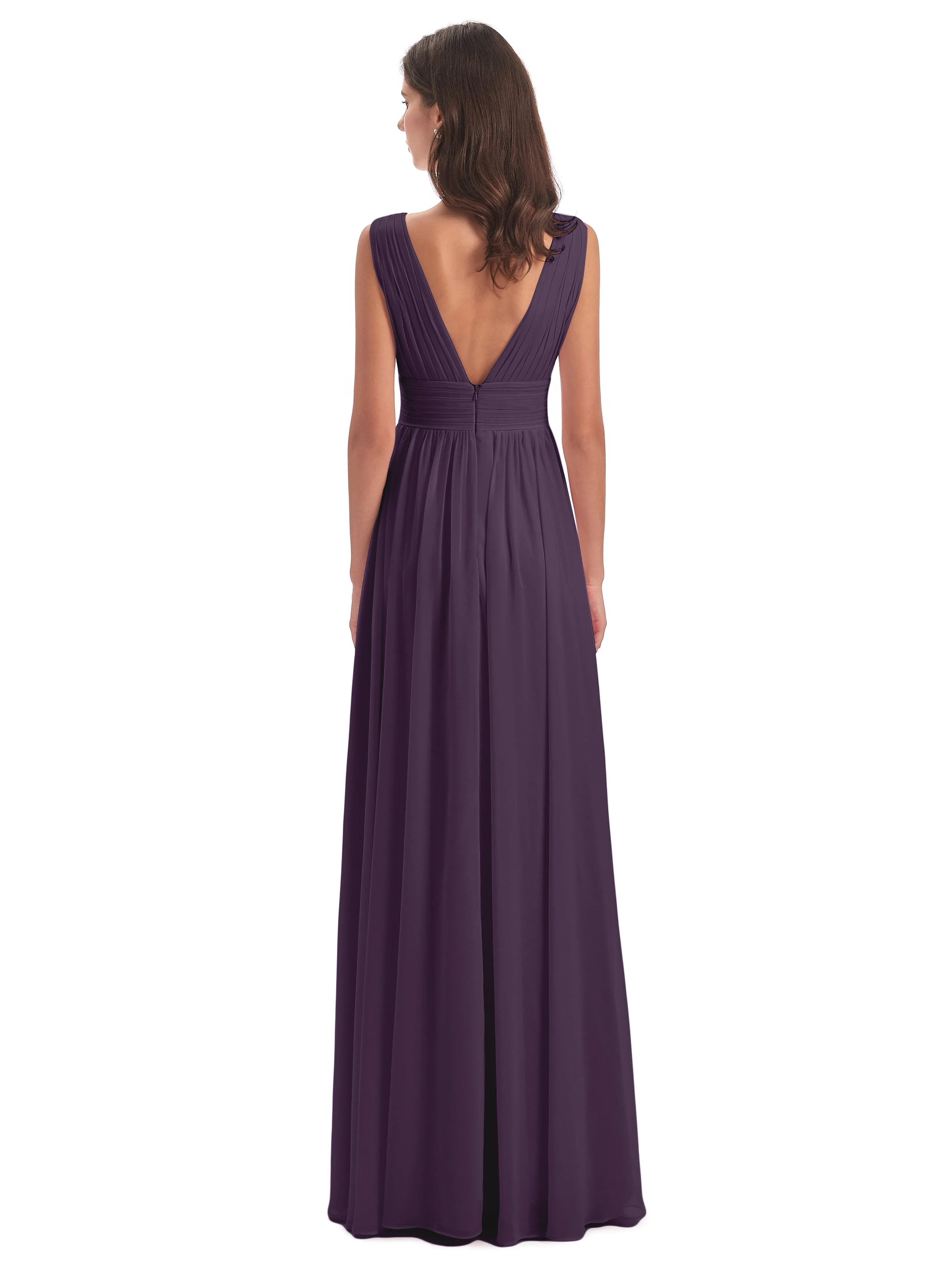 Luna Charming Chiffon V Neck Split Long Bridesmaid Dresses