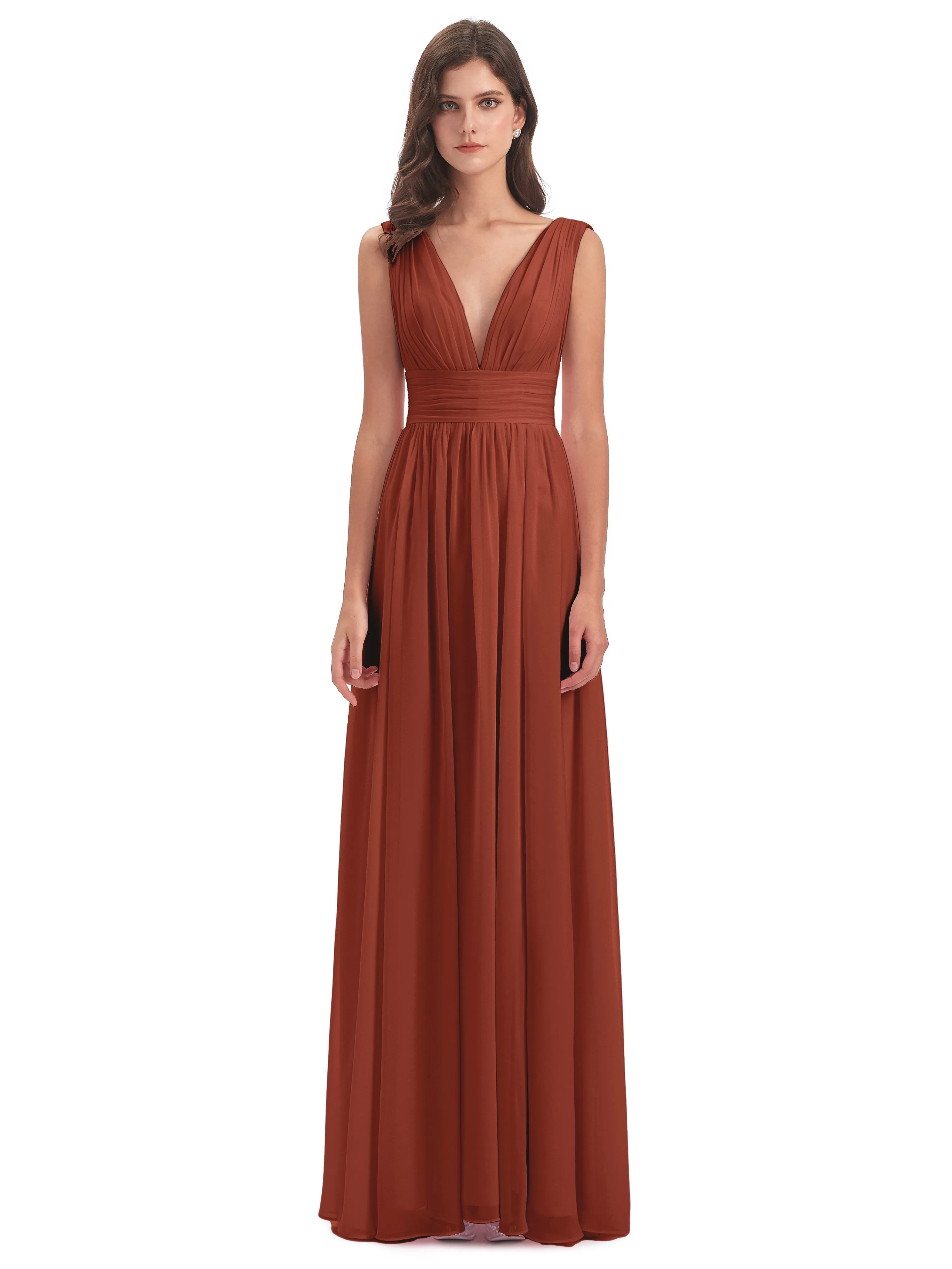 Luna Charming Chiffon V Neck Split Long Bridesmaid Dresses