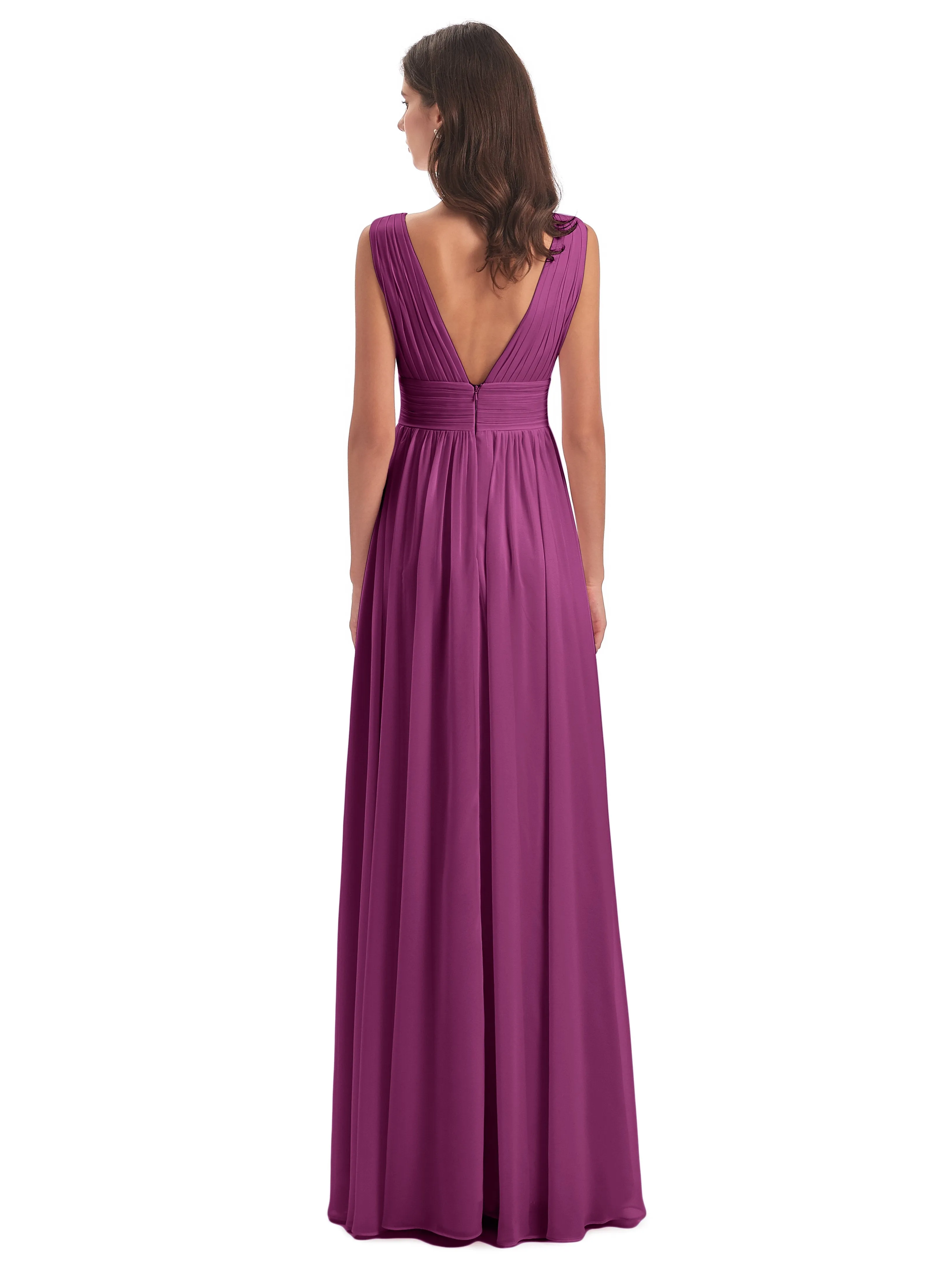 Luna Charming Chiffon V Neck Split Long Bridesmaid Dresses