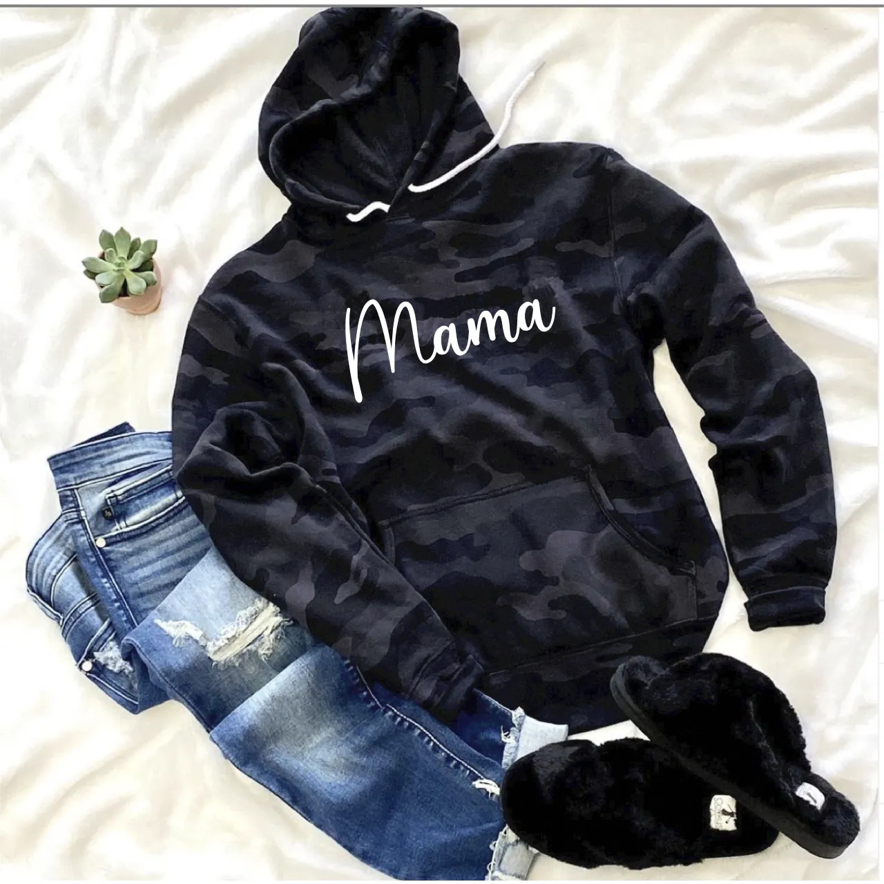 Mama Fleece Hoodie Black Camo