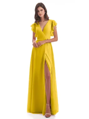 Marigold Bridesmaids Dresses Hope Charming V Neck Long Chiffon Bridesmaid Dresses