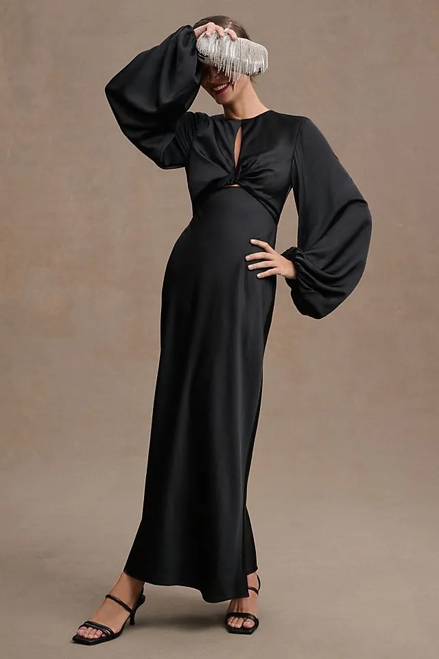 Meaningful Different Backless Column Dress with Long Sleeves, Black