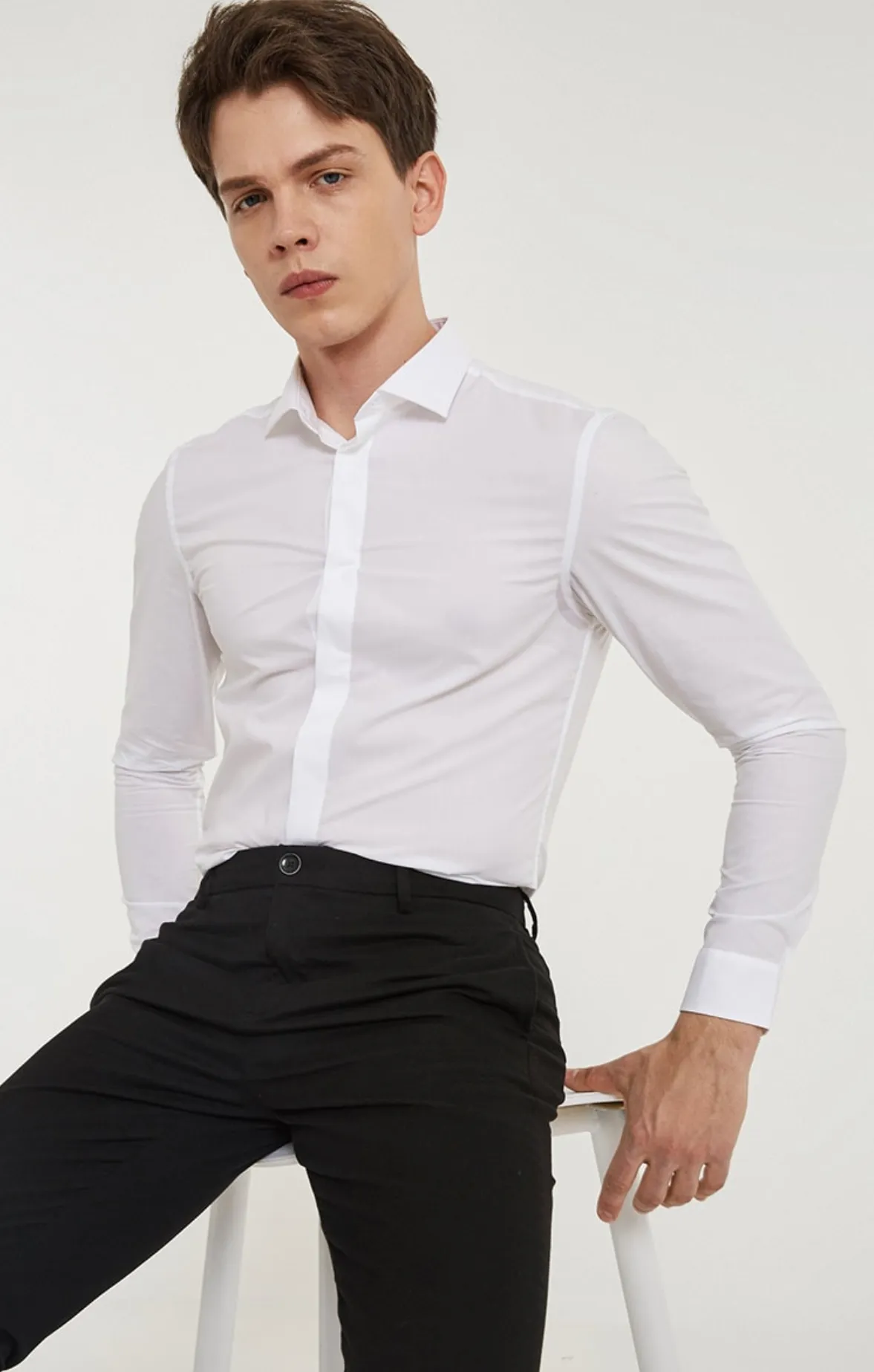 Men's Spring/Summer Slim Fit Lapel Long Sleeve Shirt