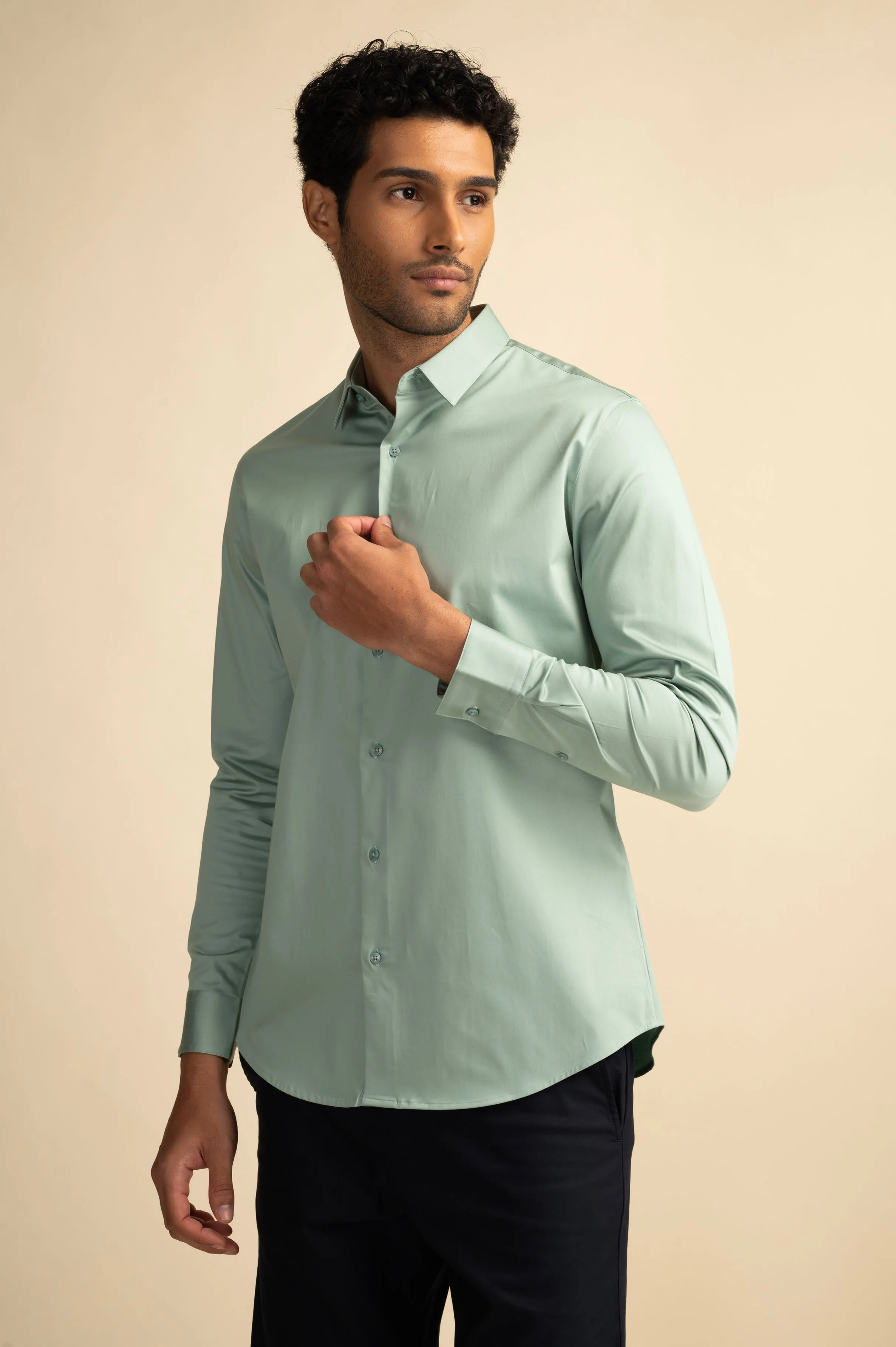 Mint Stretch Satin Shirt