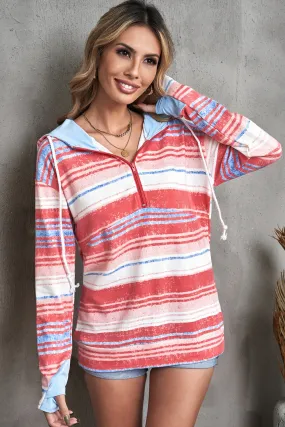 Multicolor Striped Half Zip Hoodie