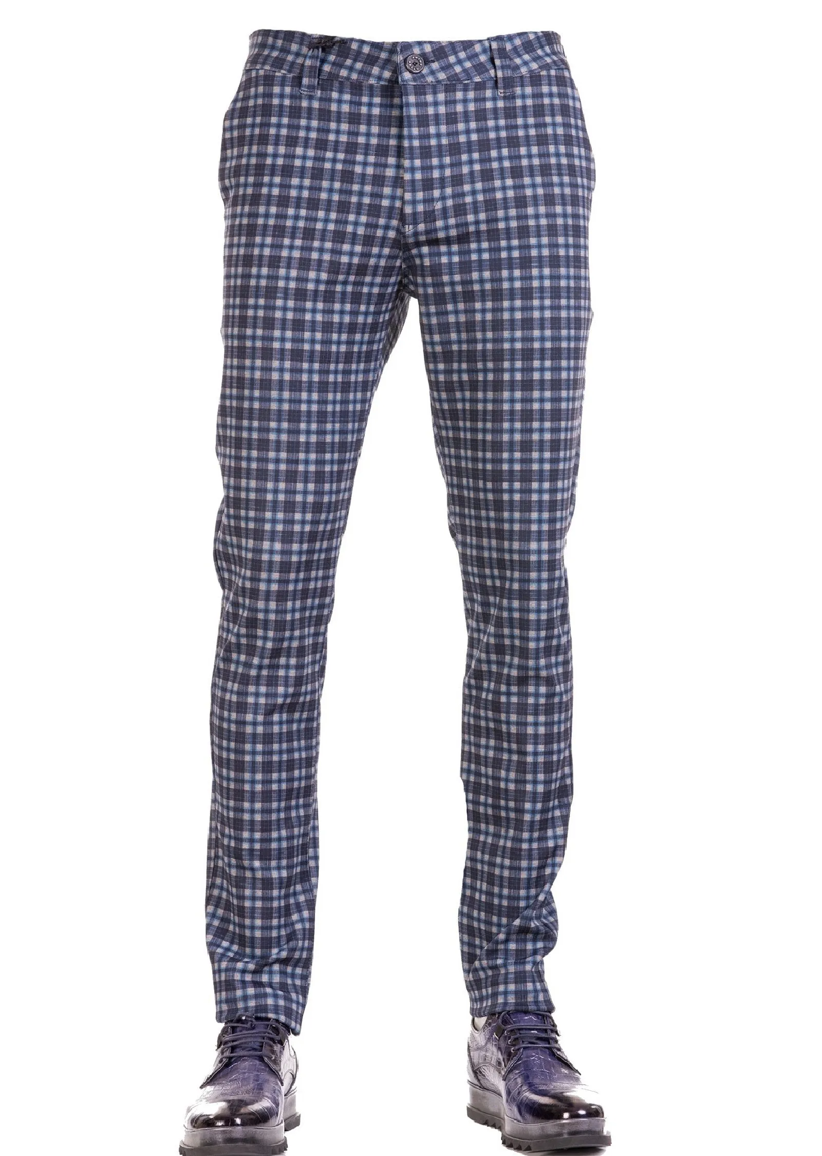 Navy "Miami" Plaid Stretch Pants