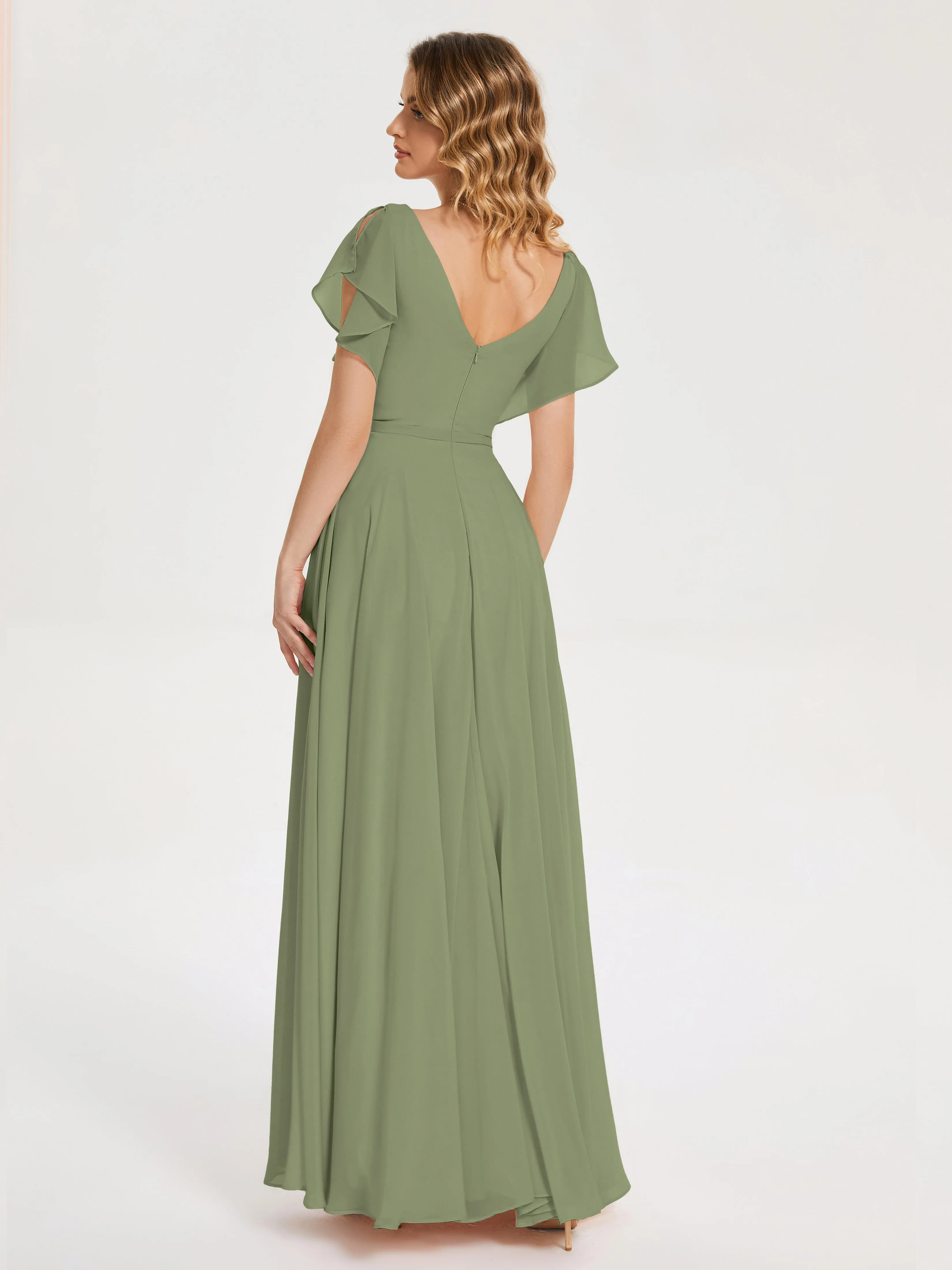 Olive Green Bridesmaids Dresses Kate Charming V Neck Split Chiffon Bridesmaid Dresses