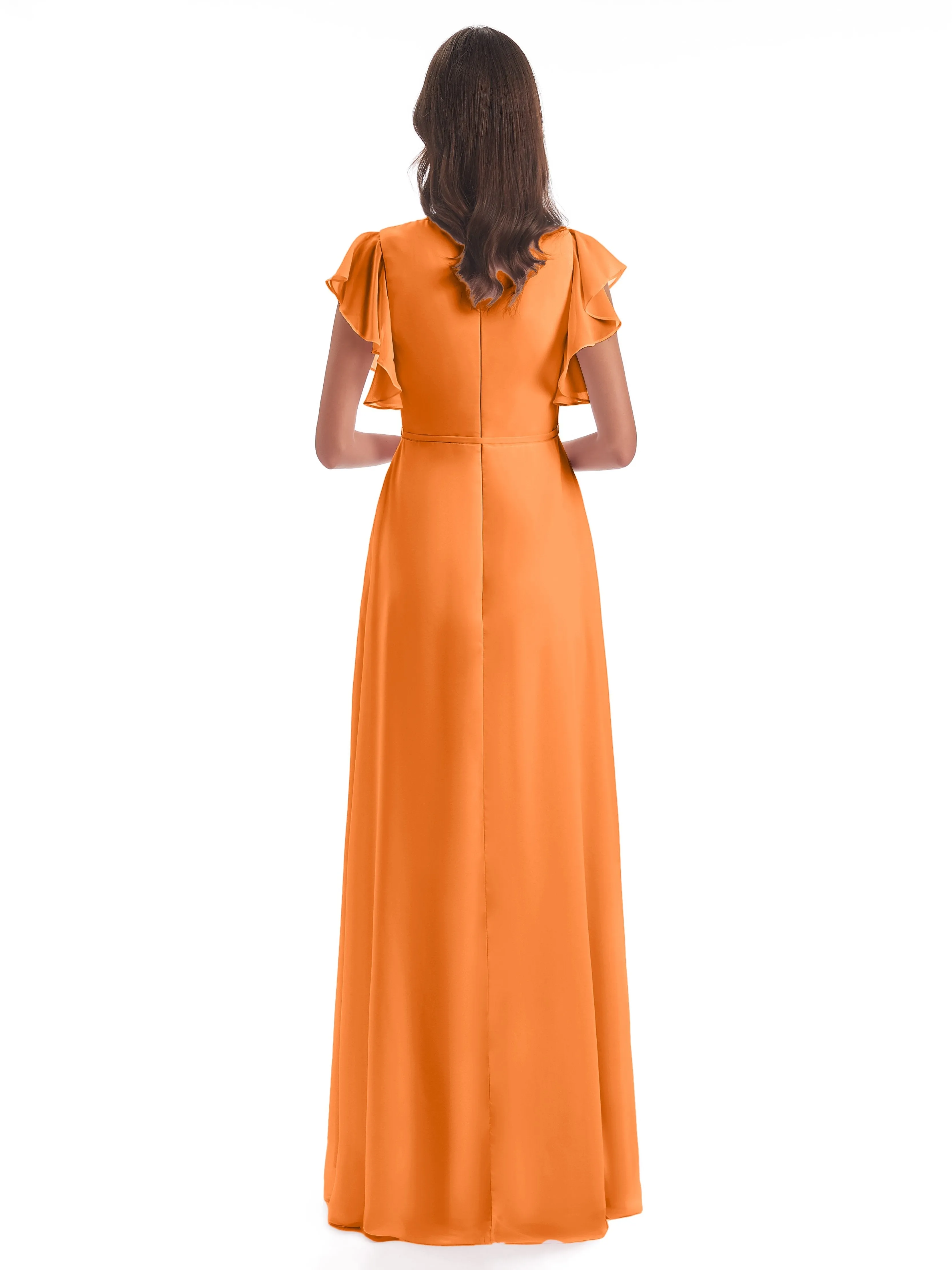 Orange Dress Bridesmaid Hope Charming V Neck Long Chiffon Bridesmaid Dresses