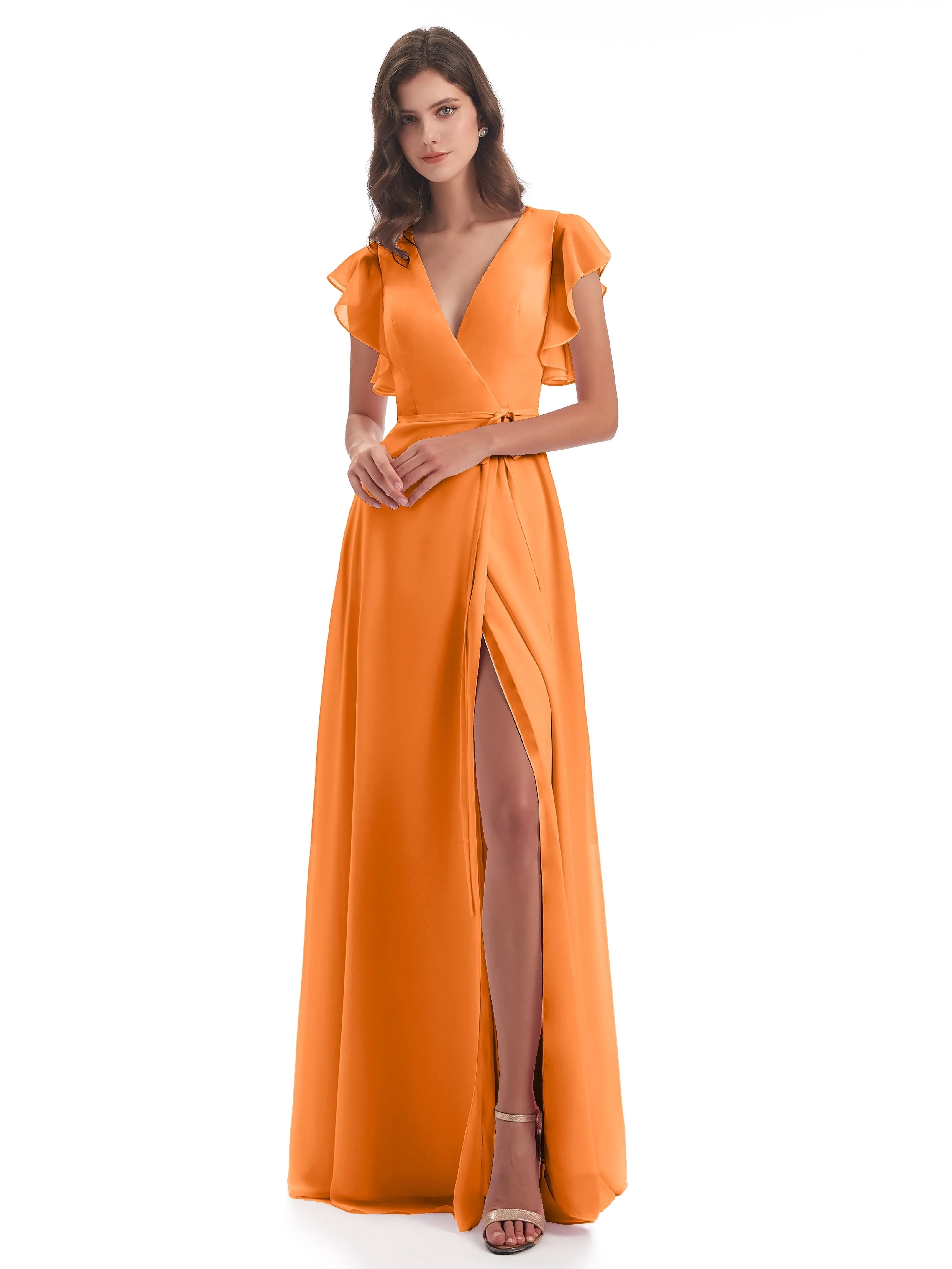 Orange Dress Bridesmaid Hope Charming V Neck Long Chiffon Bridesmaid Dresses