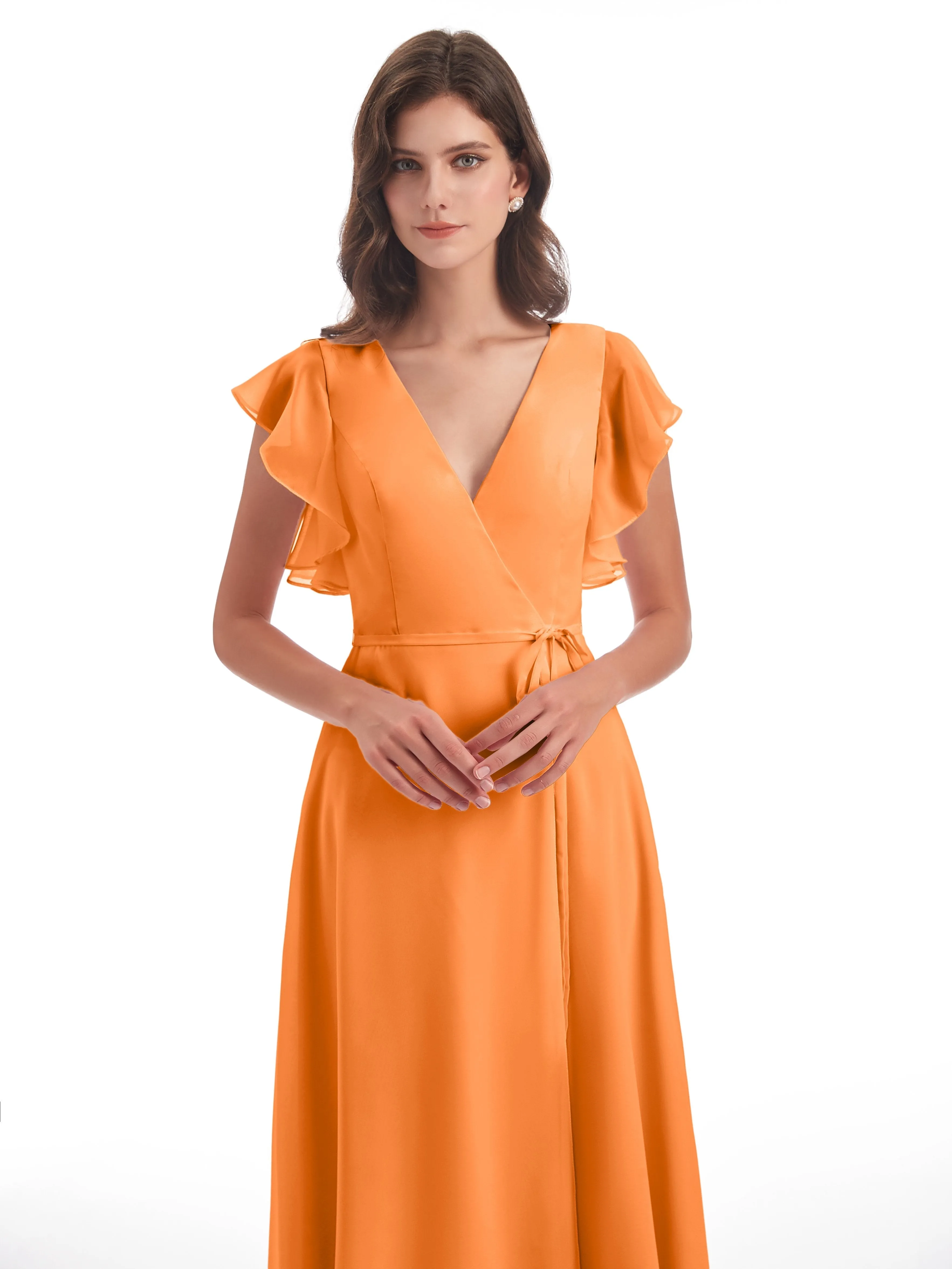 Orange Dress Bridesmaid Hope Charming V Neck Long Chiffon Bridesmaid Dresses