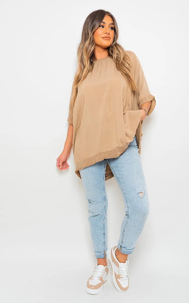 Oversized Sequin Trim Top