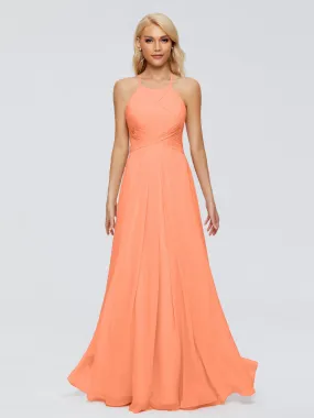 Papaya Bridesmaid Dress Finley Charming Halter Ruched Chiffon Bridesmaid Dresses