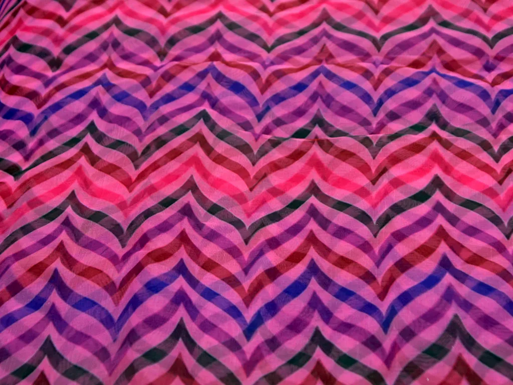 Pink Chevron Floral Digital Printed Semi Organza Fabric