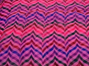 Pink Chevron Floral Digital Printed Semi Organza Fabric