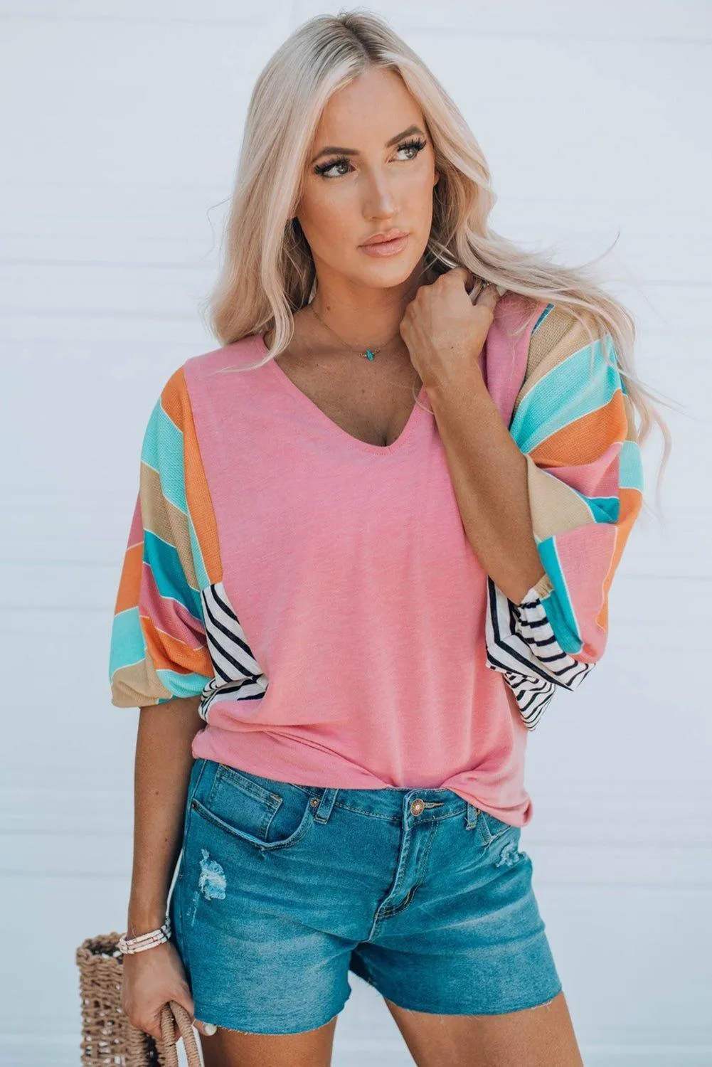 Pink Dolman Sleeve Multicolor Top