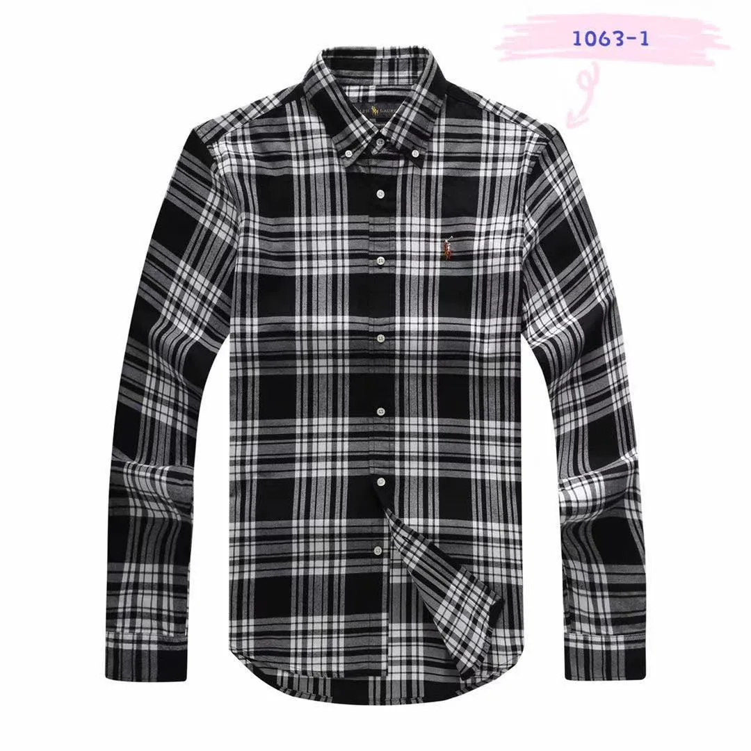 PRL Men's Checkered Black And White  Button-Down Long Sleeve Shirt