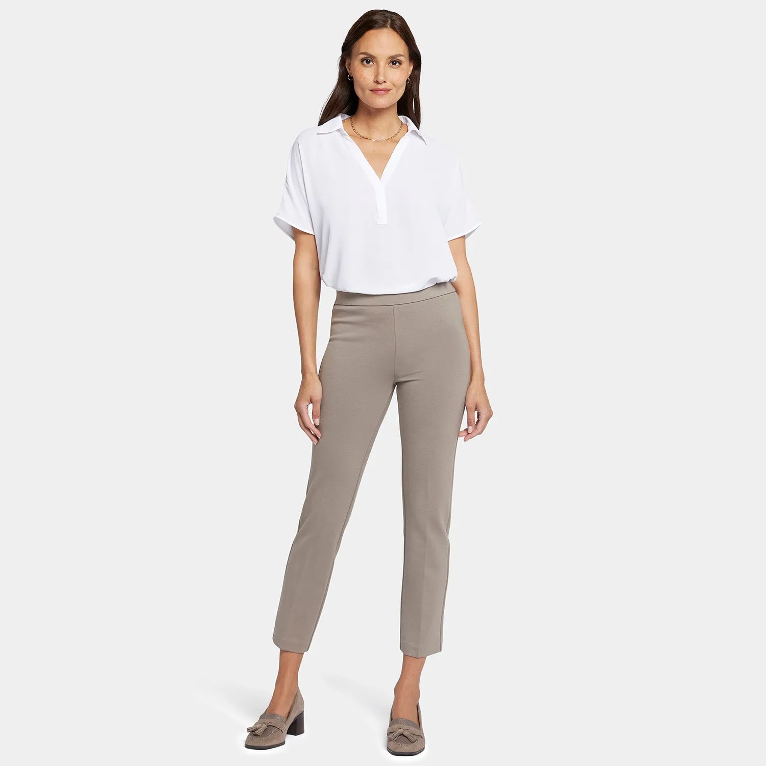 Pull-On Straight Ankle Trouser Pants - Saddlewood