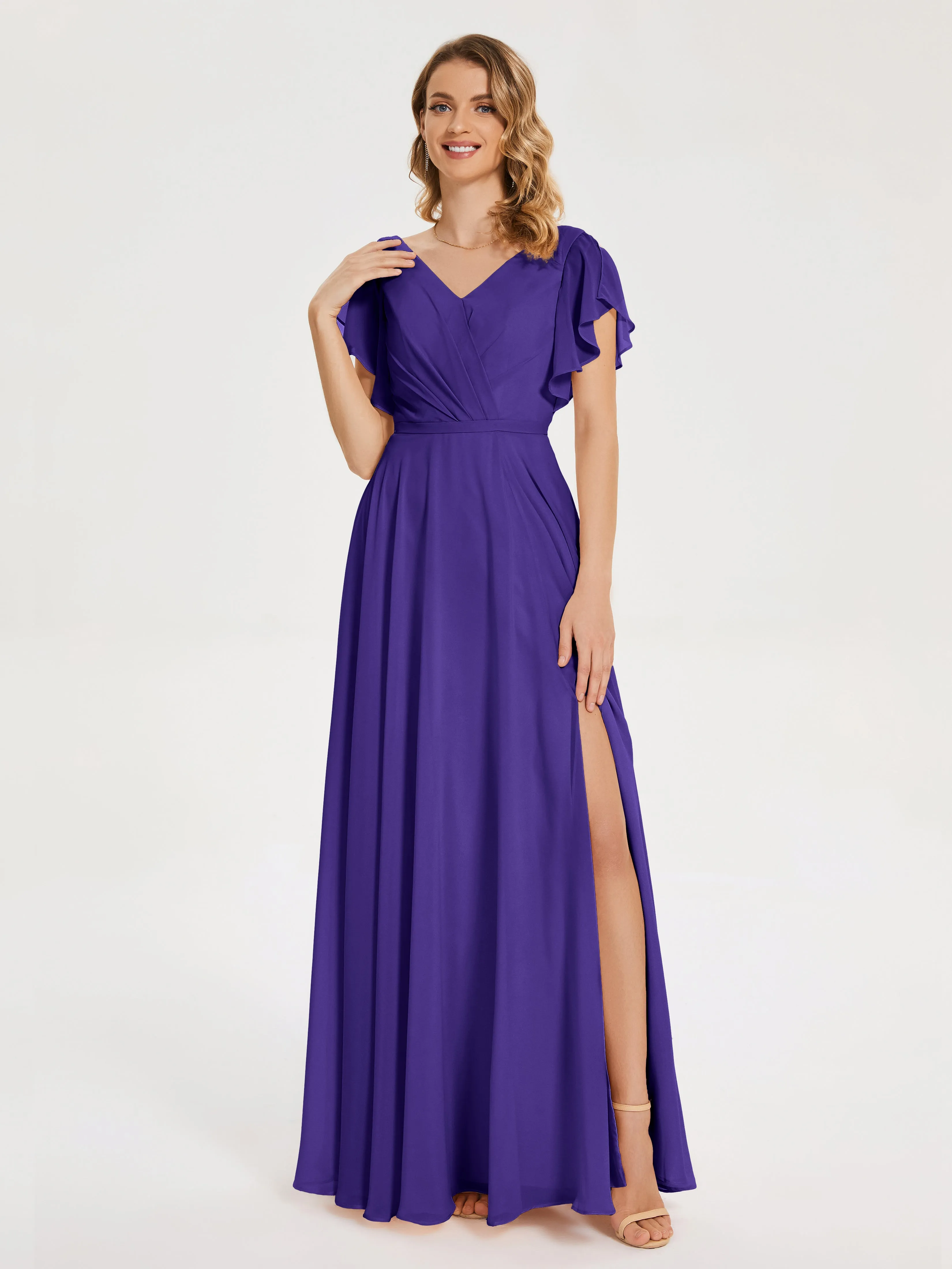 Regency Bridesmaid Dresses Kate Charming V Neck Split Chiffon Bridesmaid Dresses