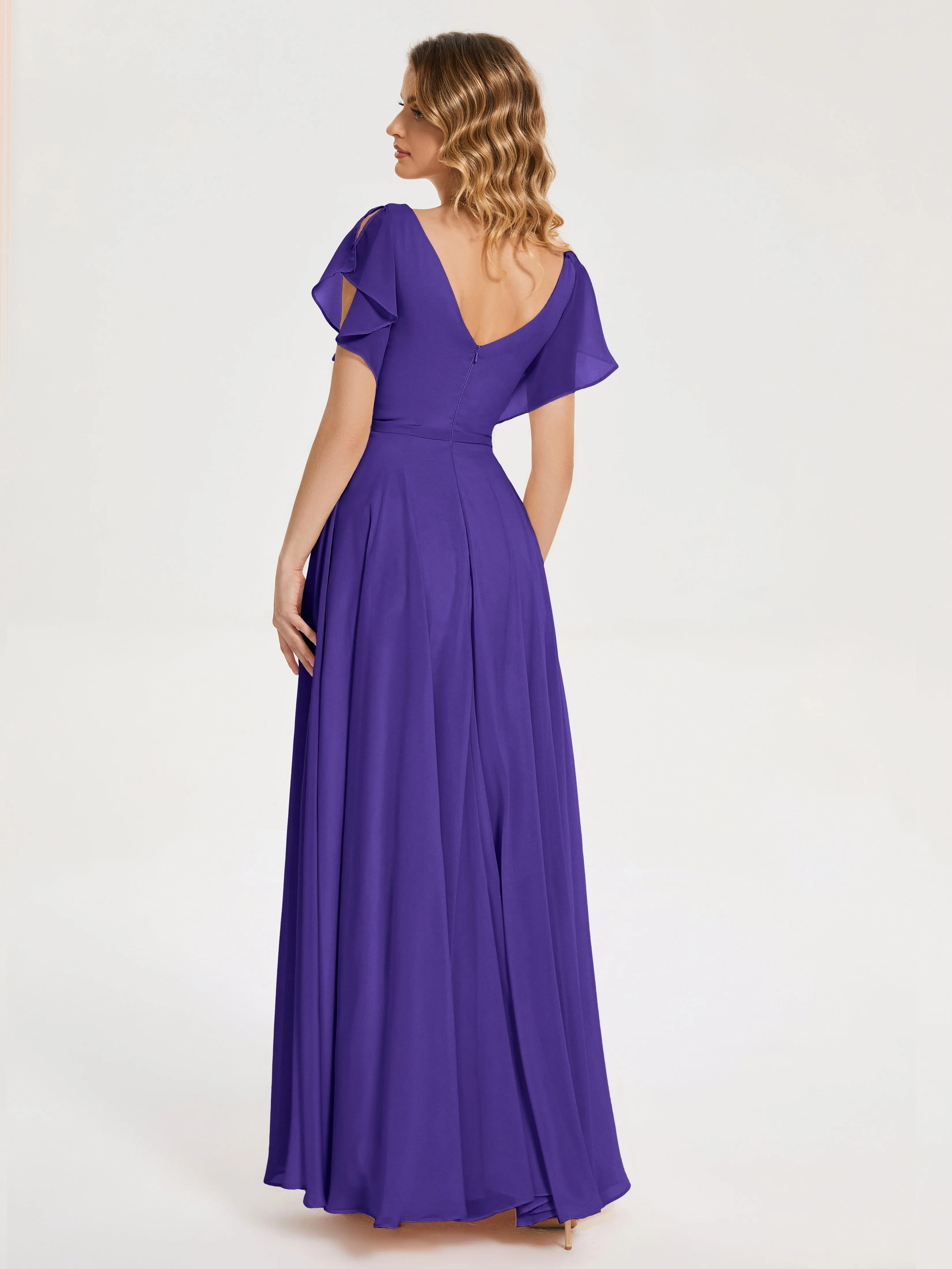 Regency Bridesmaid Dresses Kate Charming V Neck Split Chiffon Bridesmaid Dresses