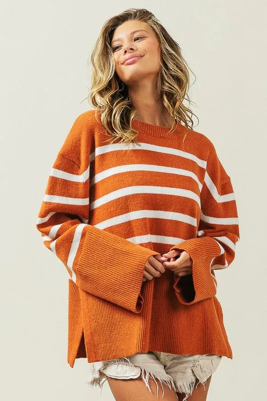 Ribbed Hem Striped Sweater